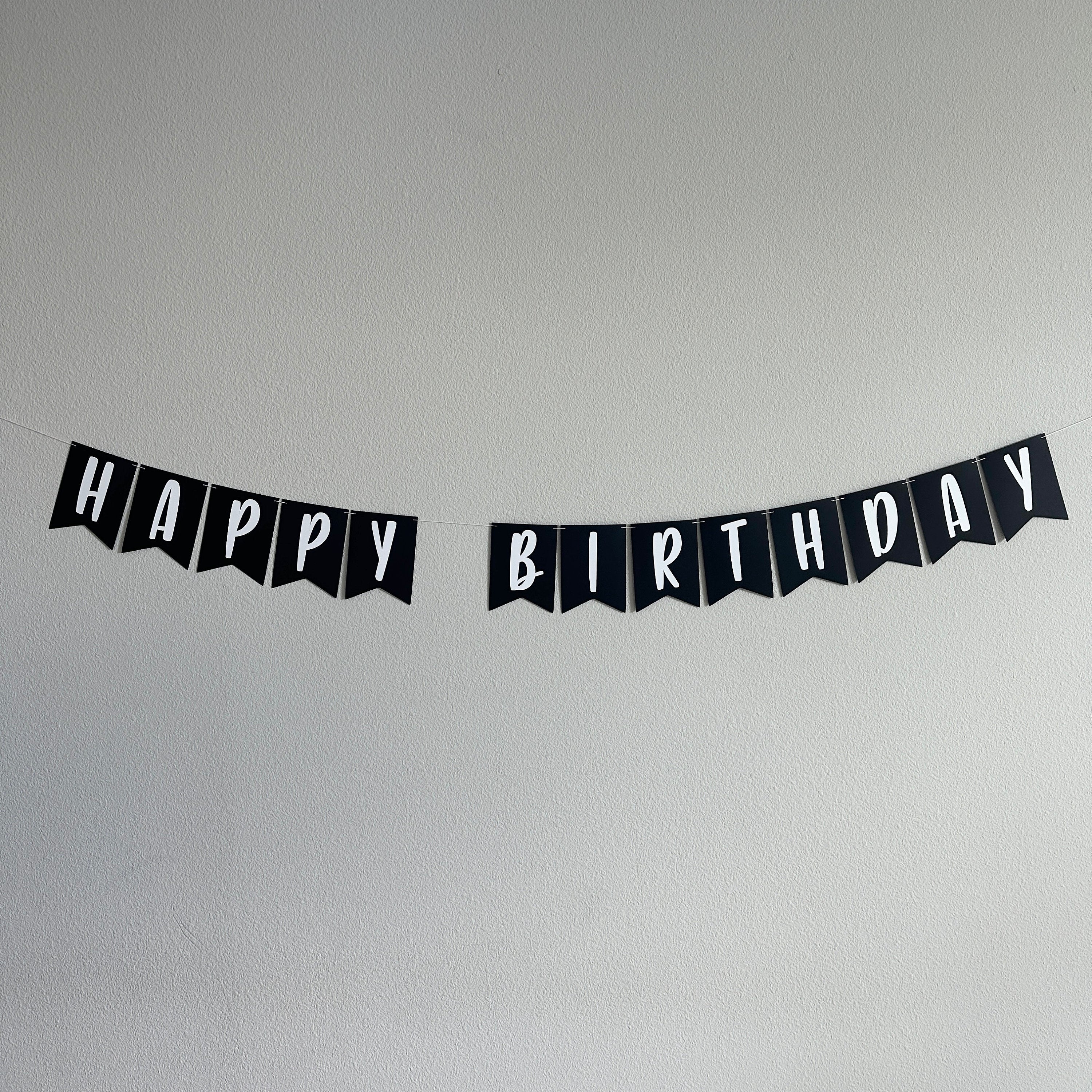 Happy Birthday Banner, Banner With Flags, Custom Birthday Banner, Black and White Party Decorations, Custom Banner