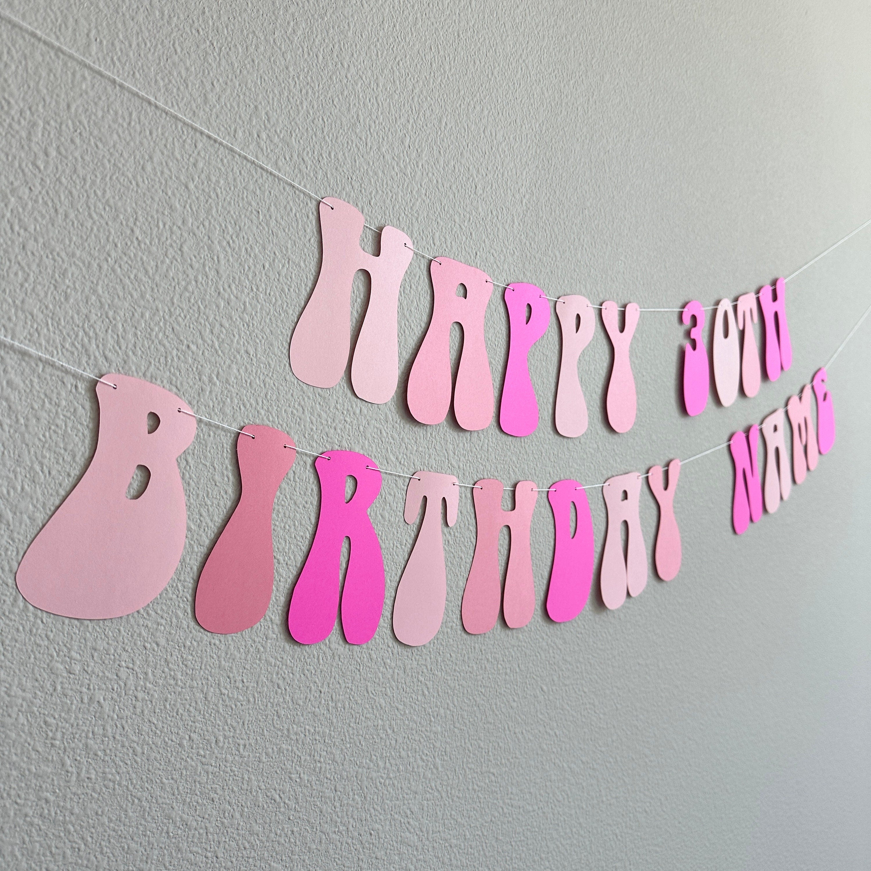 Happy 30th Birthday Banner, Pink Birthday Banner, Pink Party Decorations, Custom Birthday Banner, Retro Themed Banner, Pink Birthday Party