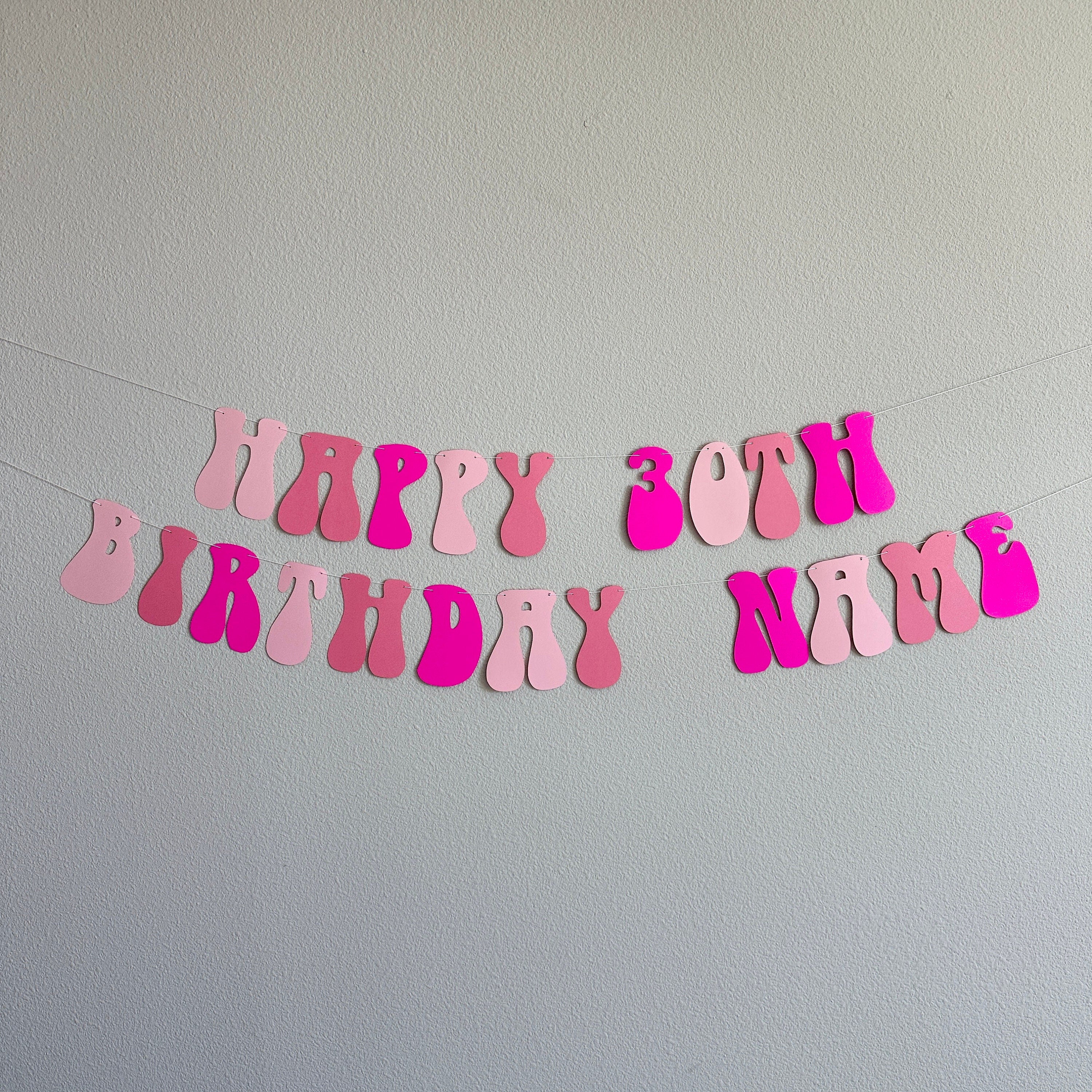 Happy 30th Birthday Banner, Pink Birthday Banner, Pink Party Decorations, Custom Birthday Banner, Retro Themed Banner, Pink Birthday Party