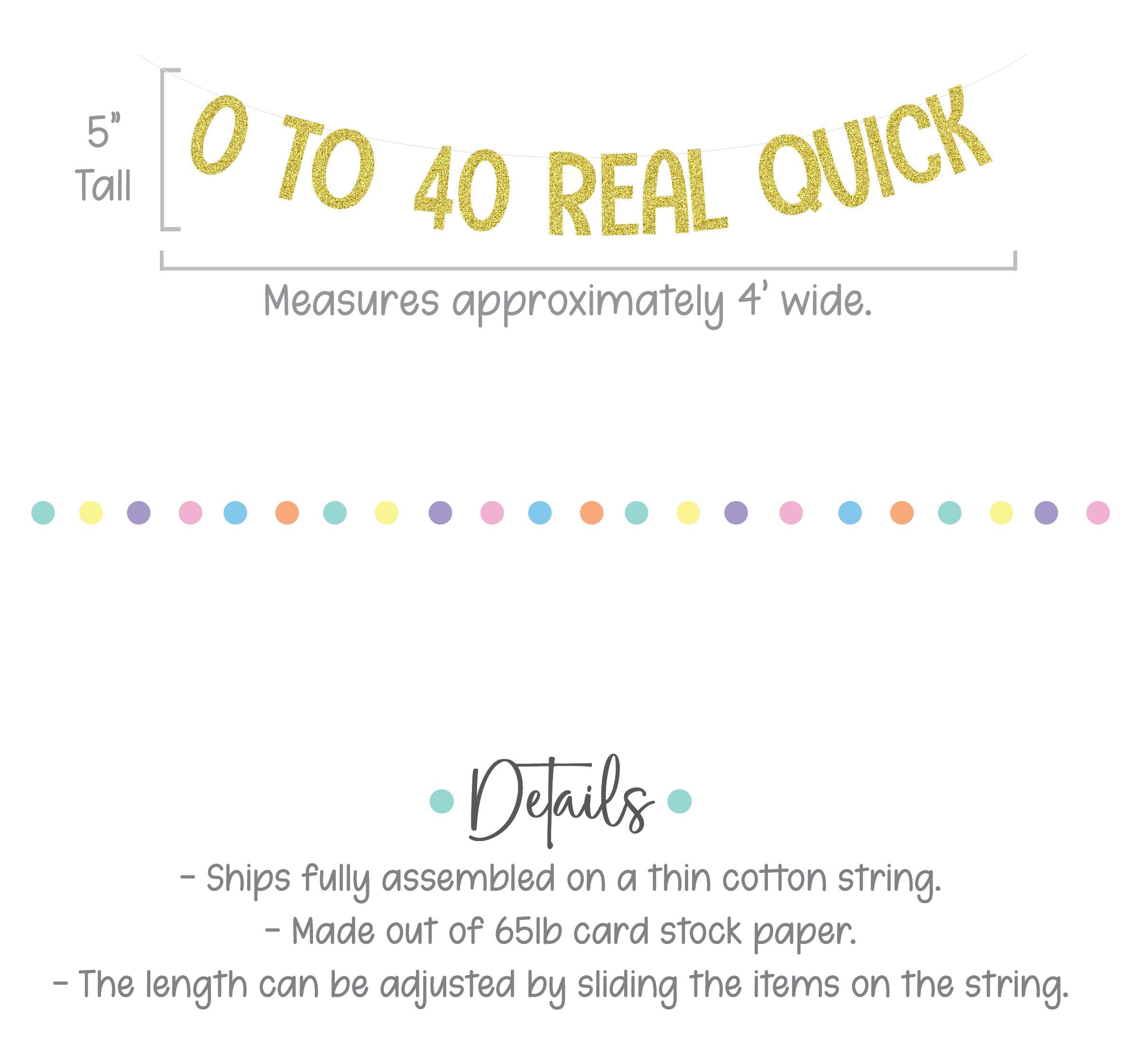 0 To 40 Real Quick, 40th Birthday Banner, Zero To Forty Real Quick, Gold Glitter Decorations, 40th Birthday Decorations