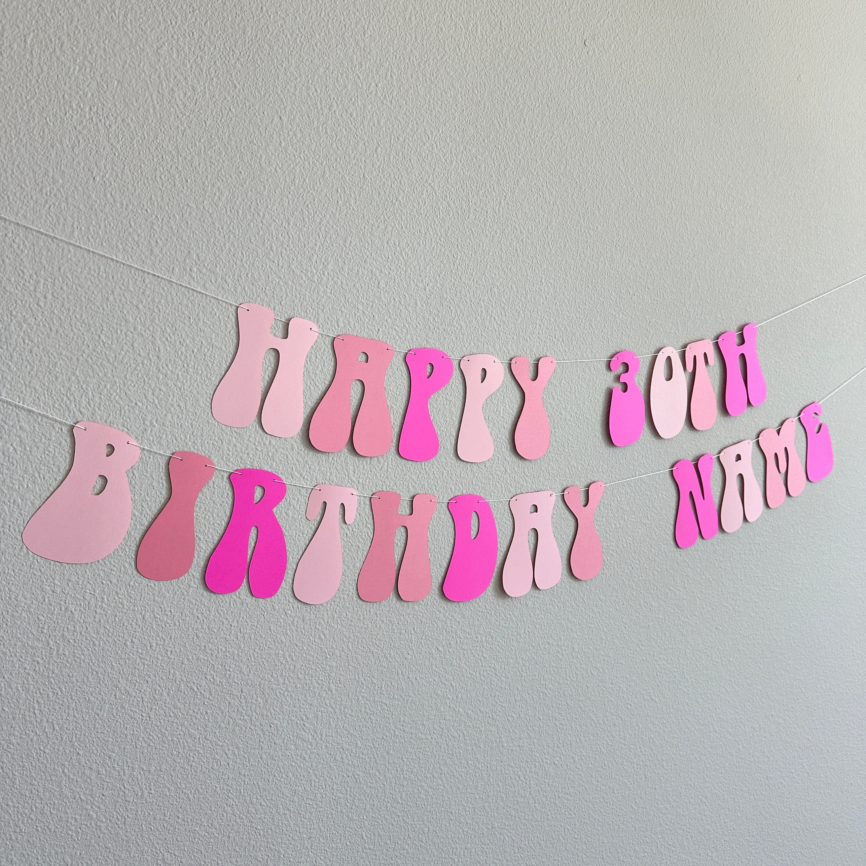 Happy 30th Birthday Banner, Pink Birthday Banner, Pink Party Decorations, Custom Birthday Banner, Retro Themed Banner, Pink Birthday Party