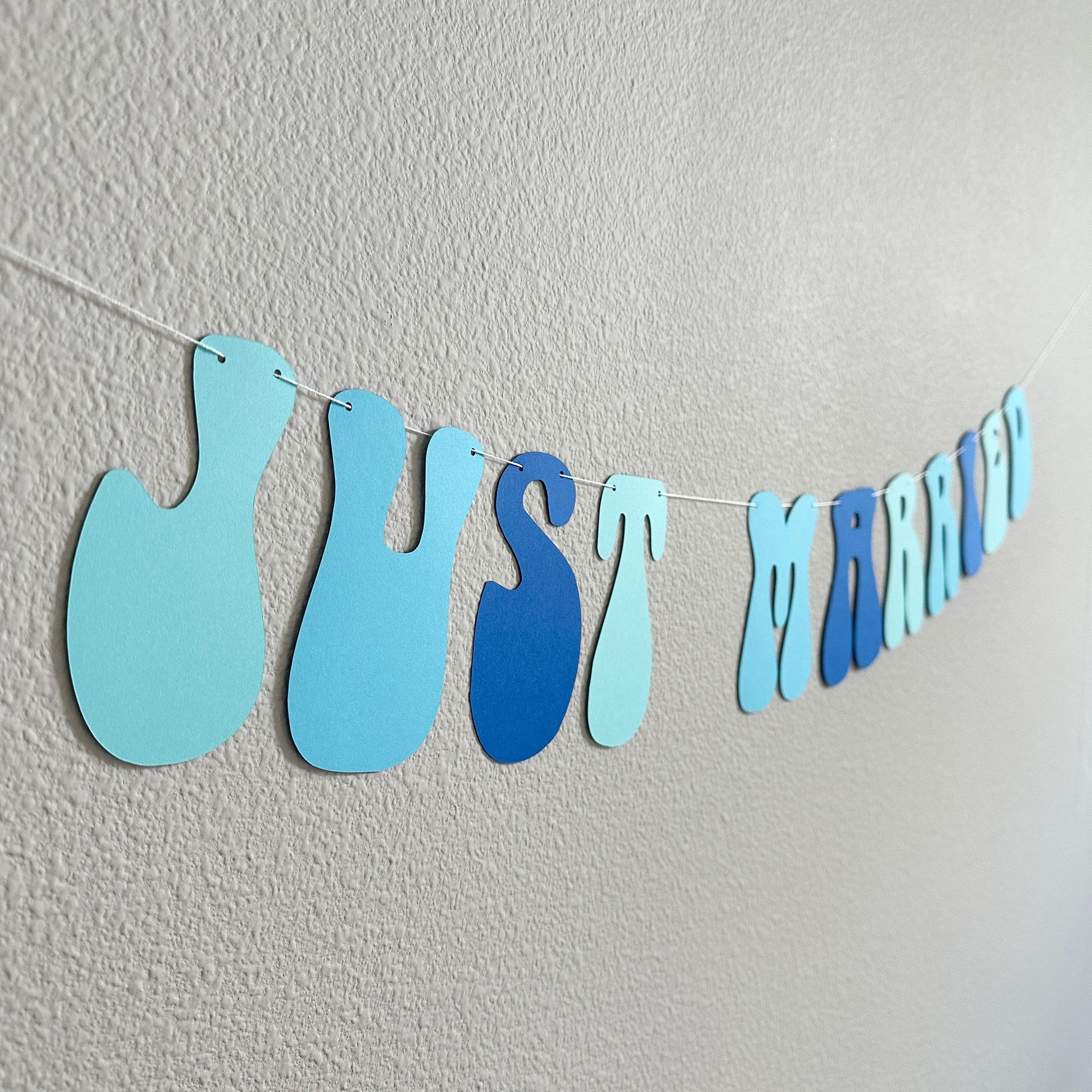Just Married, Just Married Banner, Just Married Decorations, Just Married Sign, Something Blue Decorations, Retro Wedding Decoration Ideas