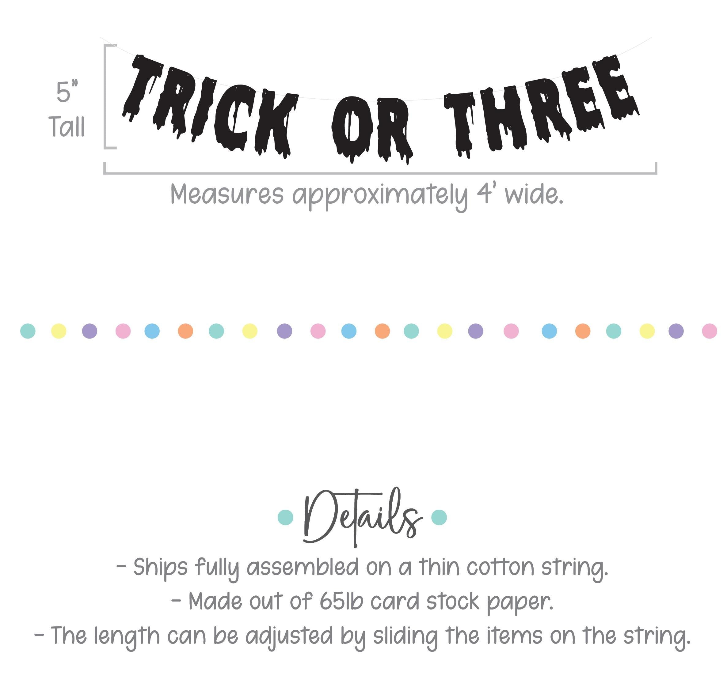 Trick Or Three, Trick Or Three Banner, Halloween Themed 3rd Birthday, October 3rd Birthday Ideas, 3rd Birthday Party Decorations