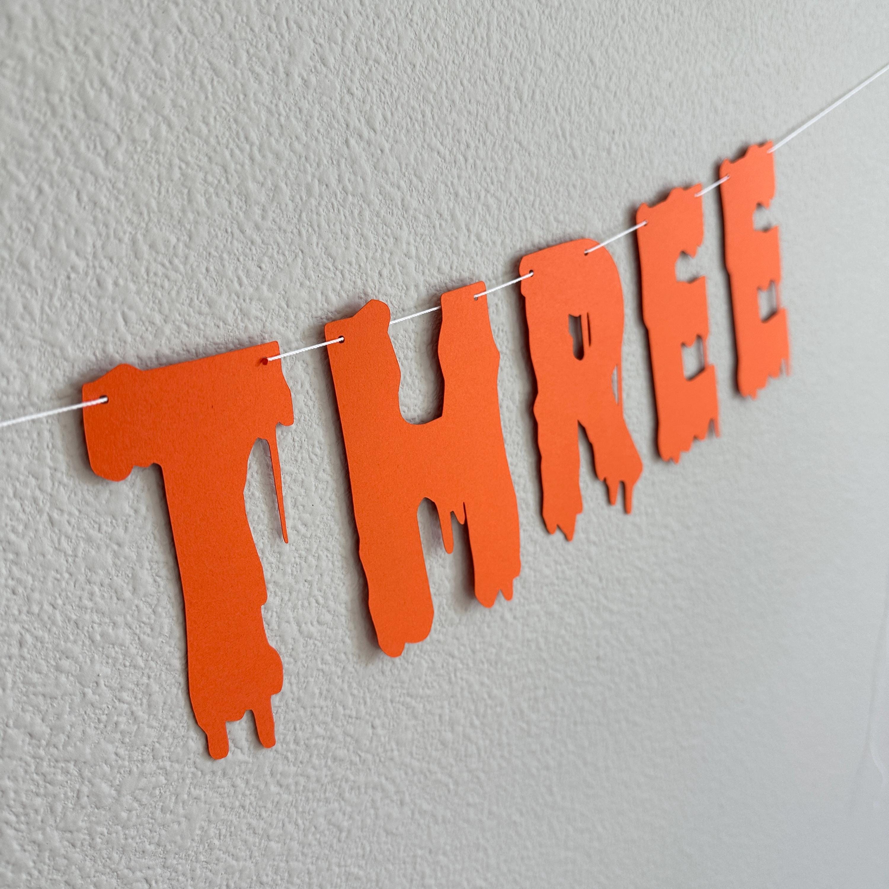 Trick Or Three, Trick Or Three Banner, Halloween Themed 3rd Birthday, October 3rd Birthday Ideas, 3rd Birthday Party Decorations