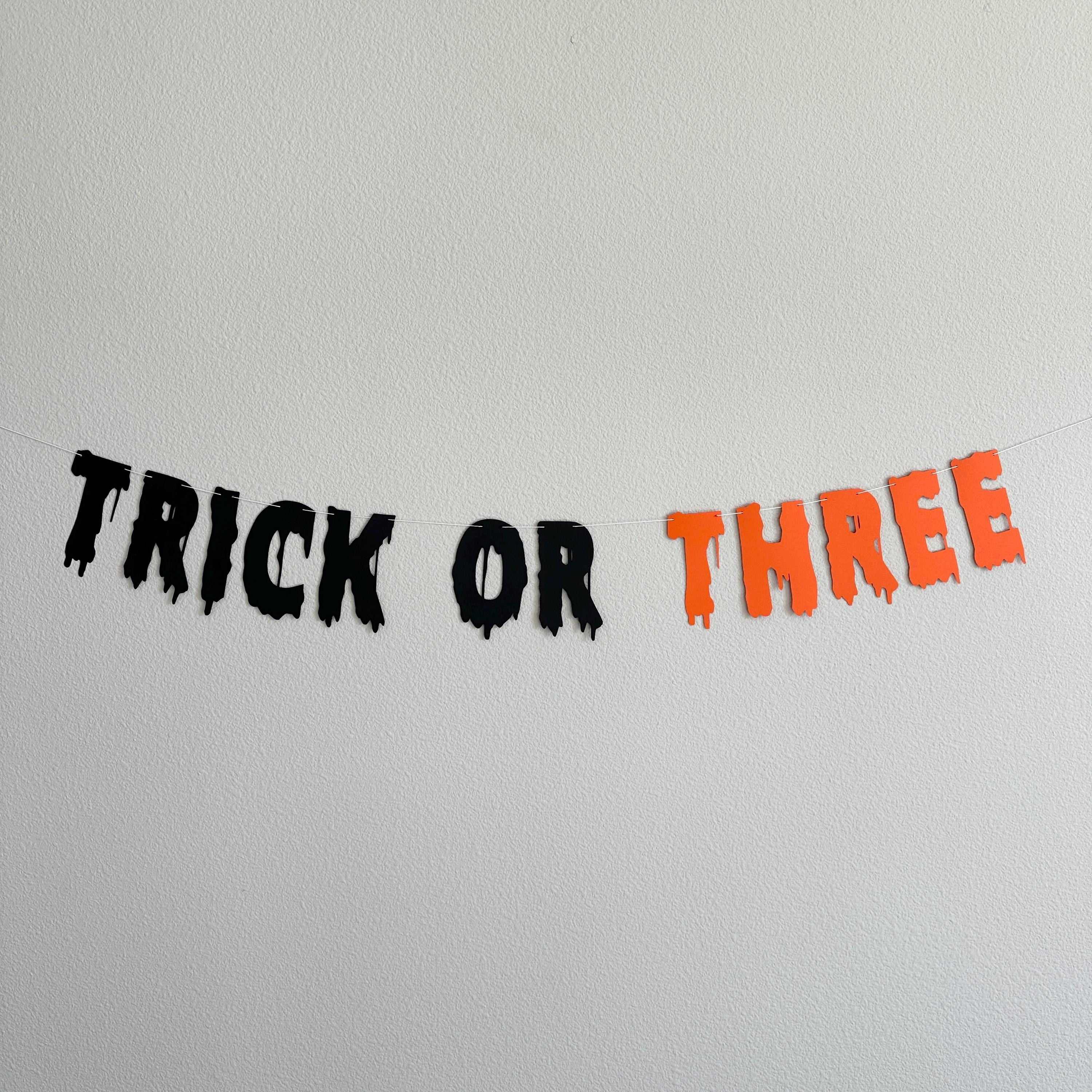 Trick Or Three, Trick Or Three Banner, Halloween Themed 3rd Birthday, October 3rd Birthday Ideas, 3rd Birthday Party Decorations