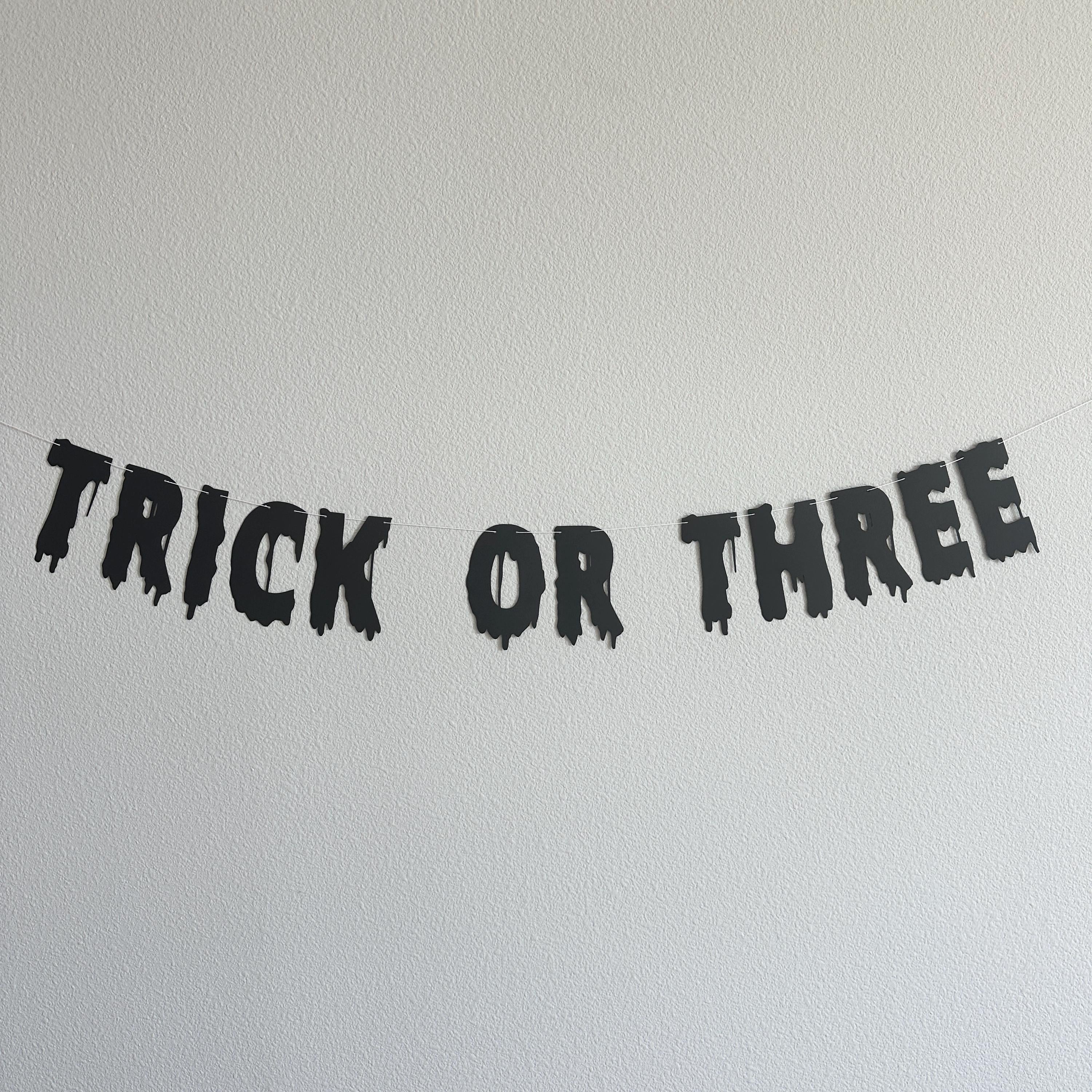 Trick Or Three, Trick Or Three Banner, Halloween Themed 3rd Birthday, October 3rd Birthday Ideas, 3rd Birthday Party Decorations