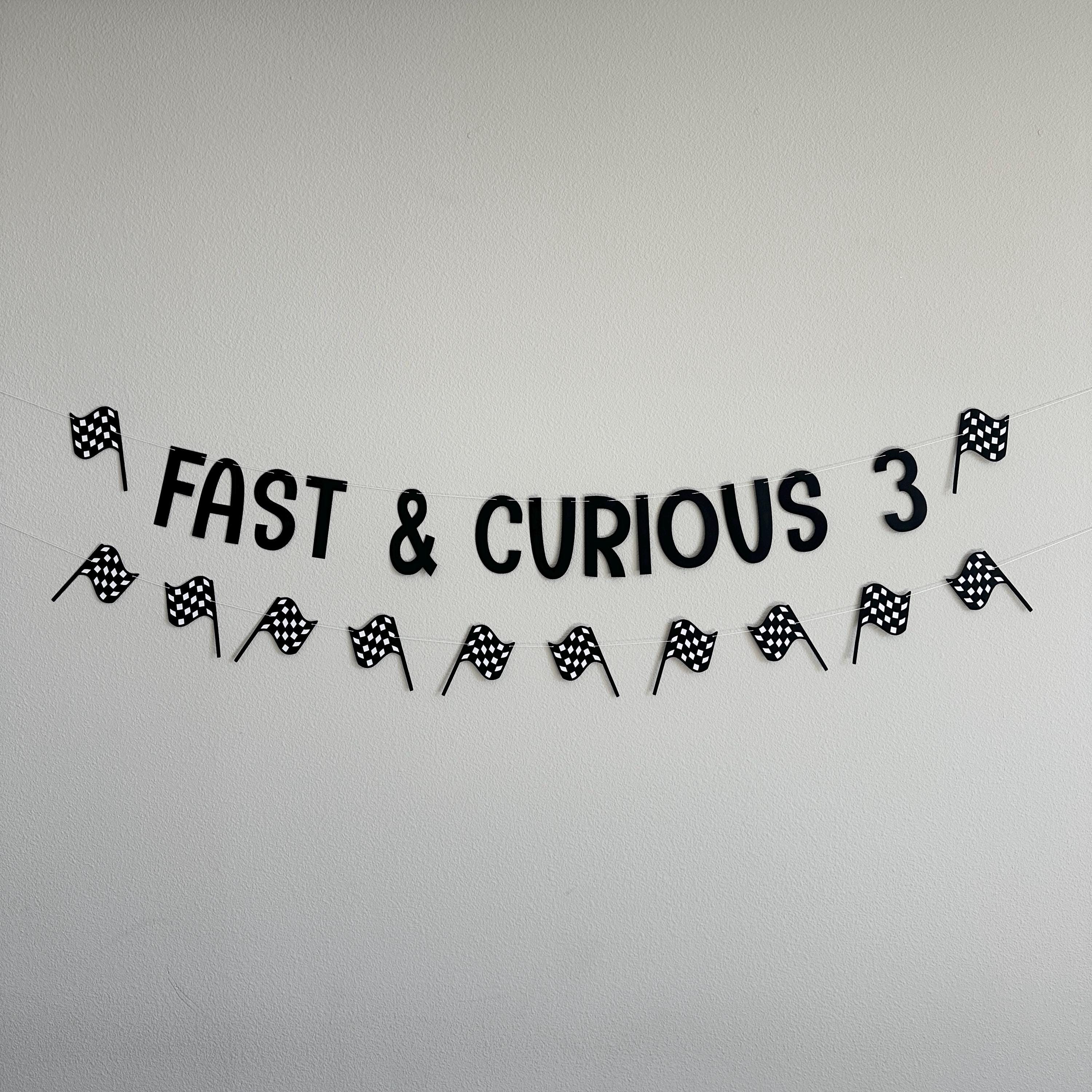 Fast & Curious 3, 3rd birthday Party Decoration Ideas, Racing 3rd Birthday Party, Fast and Curious 3 Banner, Fast and Curious Theme