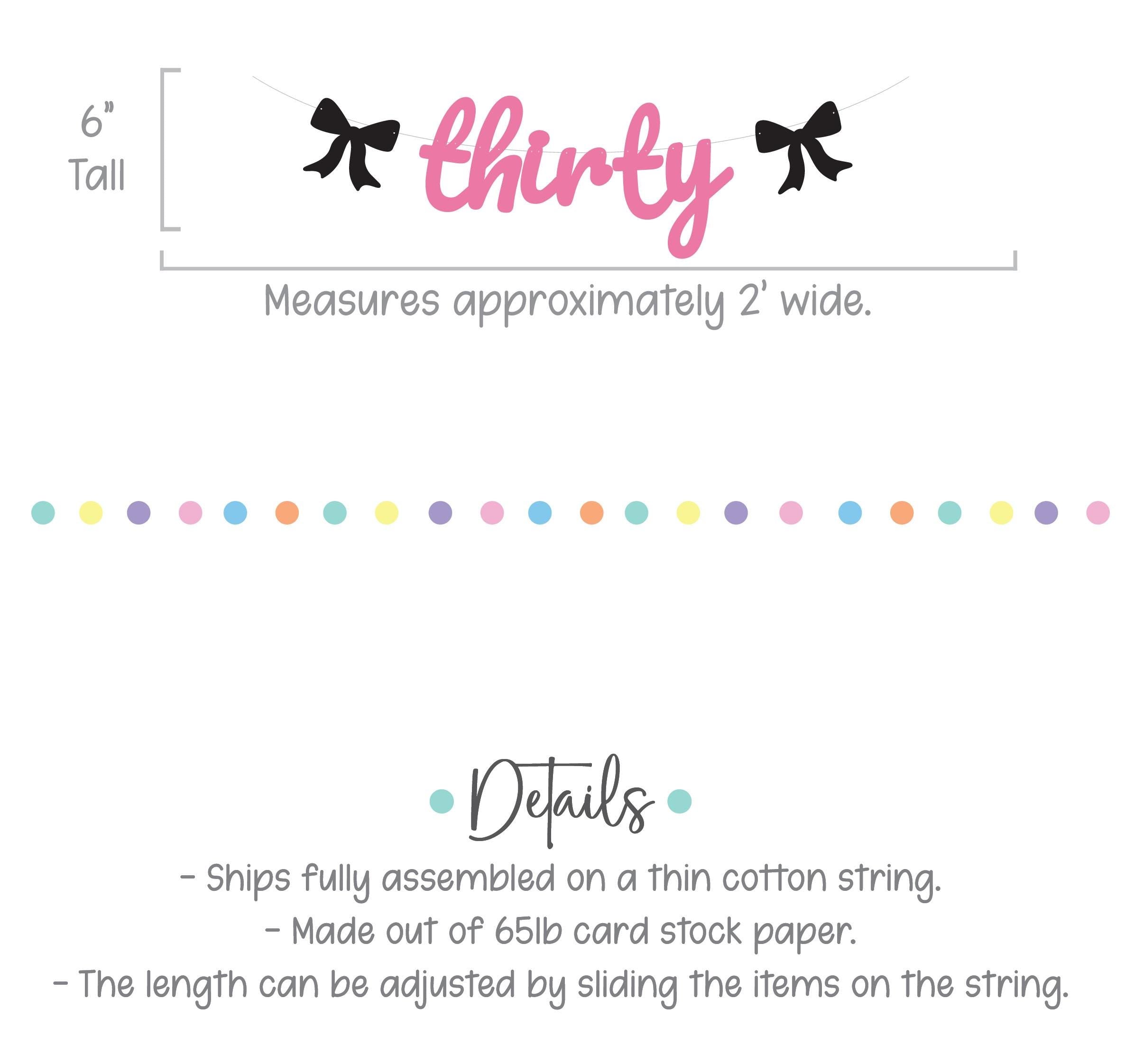 Thirty, 30th Birthday Decorations, Coquette 30th Birthday, Bow Themed Birthday Banner, Thirty Birthday Banner