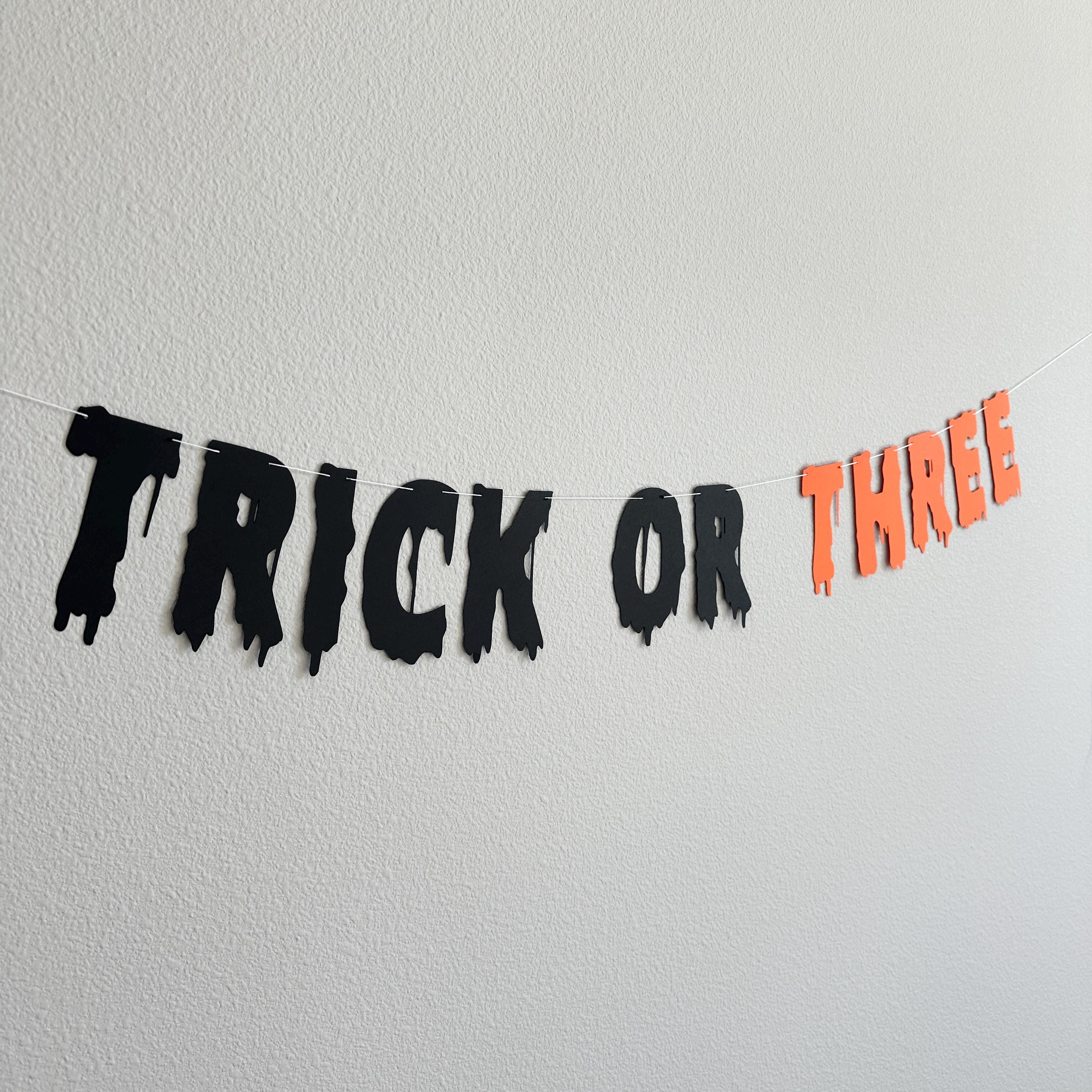 Trick Or Three, Trick Or Three Banner, Halloween Themed 3rd Birthday, October 3rd Birthday Ideas, 3rd Birthday Party Decorations
