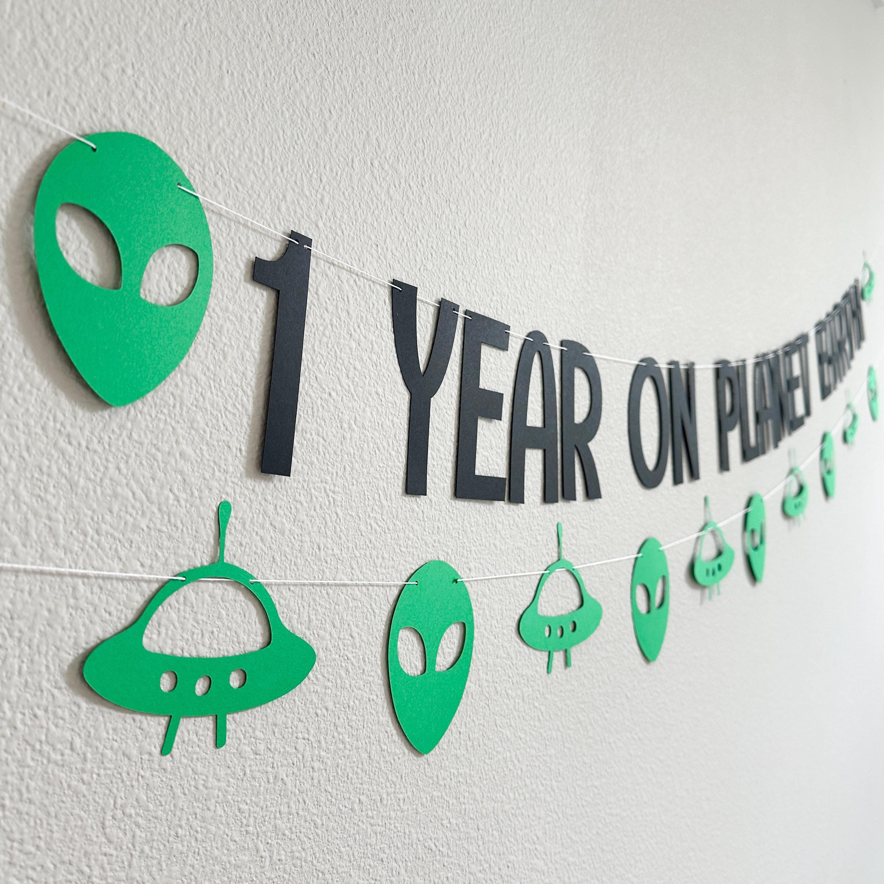 1 Year On Planet Earth, Alien Themed 1st birthday Decorations, 1st Birthday Theme Ideas, Alien 1st Birthday, Outerspace 1st Birthday Party