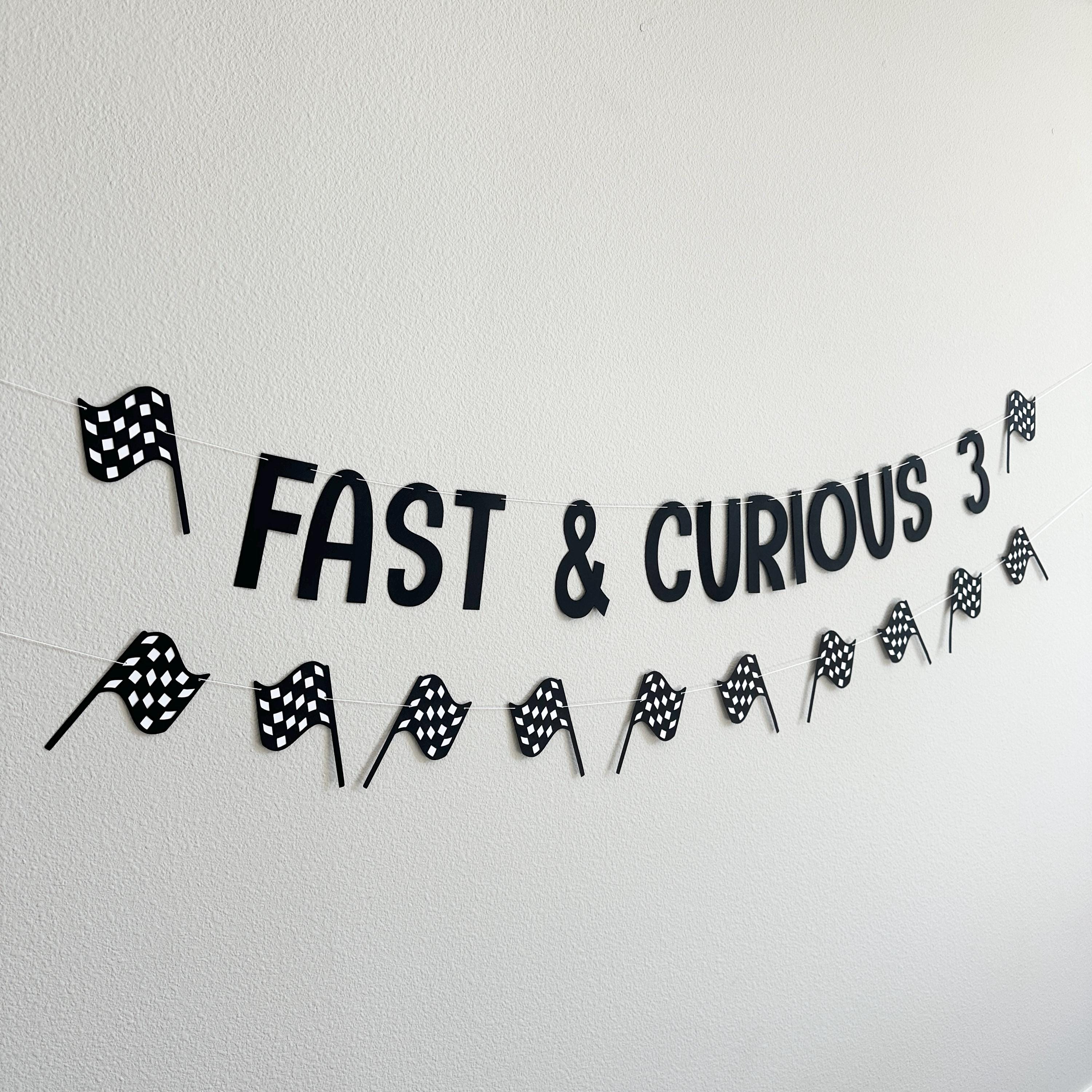 Fast & Curious 3, 3rd birthday Party Decoration Ideas, Racing 3rd Birthday Party, Fast and Curious 3 Banner, Fast and Curious Theme