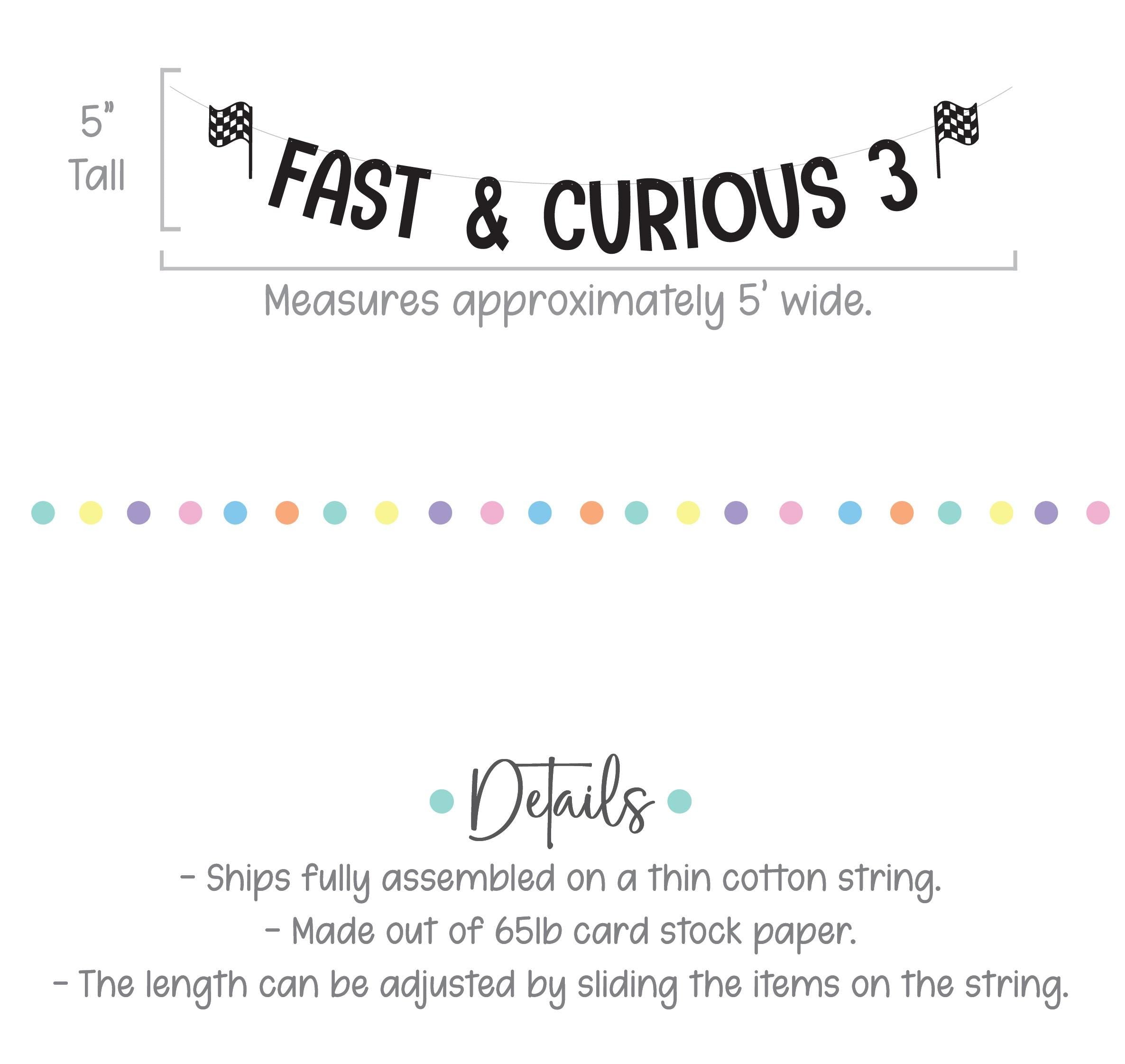 Fast & Curious 3, 3rd birthday Party Decoration Ideas, Racing 3rd Birthday Party, Fast and Curious 3 Banner, Fast and Curious Theme