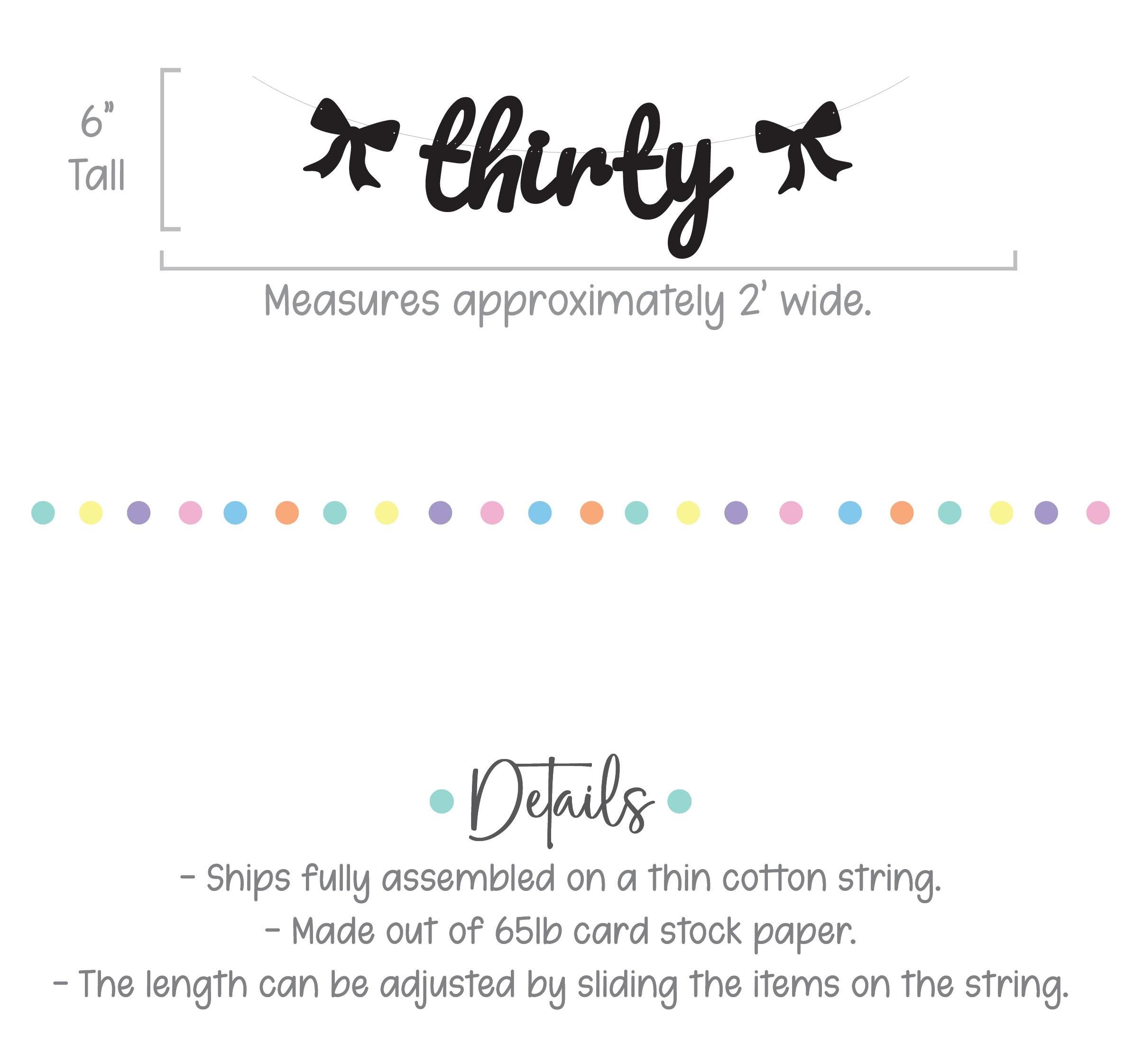 Thirty, 30th Birthday Decorations, Coquette 30th Birthday, Bow Themed Birthday Banner, Thirty Birthday Banner