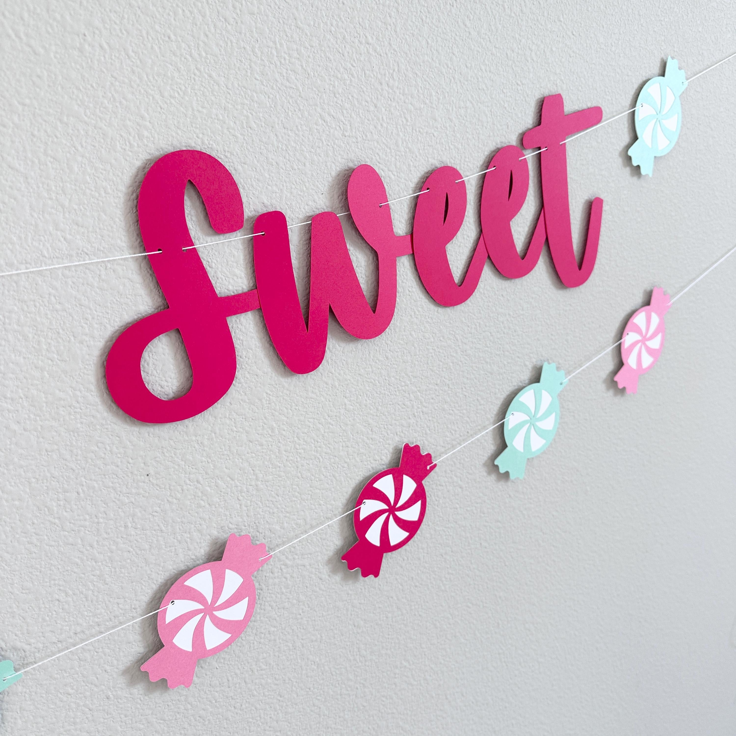 Seven is So Sweet Birthday Banner, Candy Theme Party Decoration, Mint Red Pink Colors, 7th Birthday Party Banner, Sweet Themed Party Decor