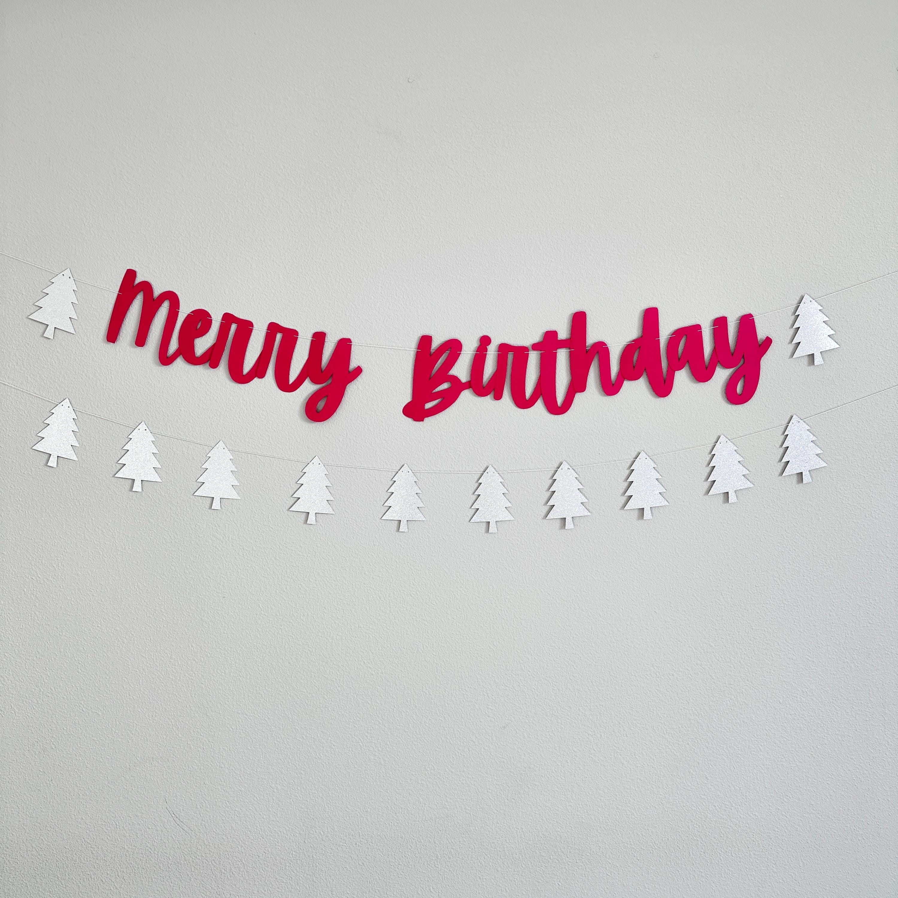 Merry Birthday Banner, Christmas Birthday Decorations, December Birthday Ideas, Merry Birthday, Christmas Birthday Banner