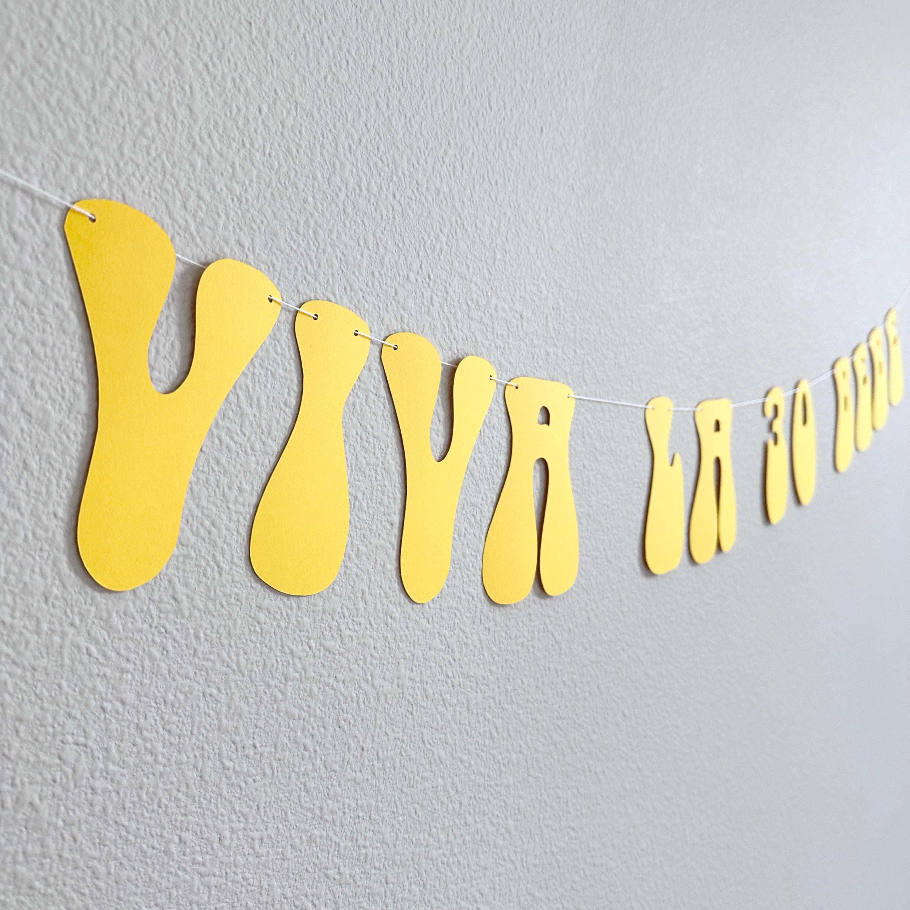 Viva La 30 Bebe, 30th Birthday Banner, 30th Birthday Ideas, 30th Birthday Party Decorations, Yellow Retro Themed 30th Birthday Celebration