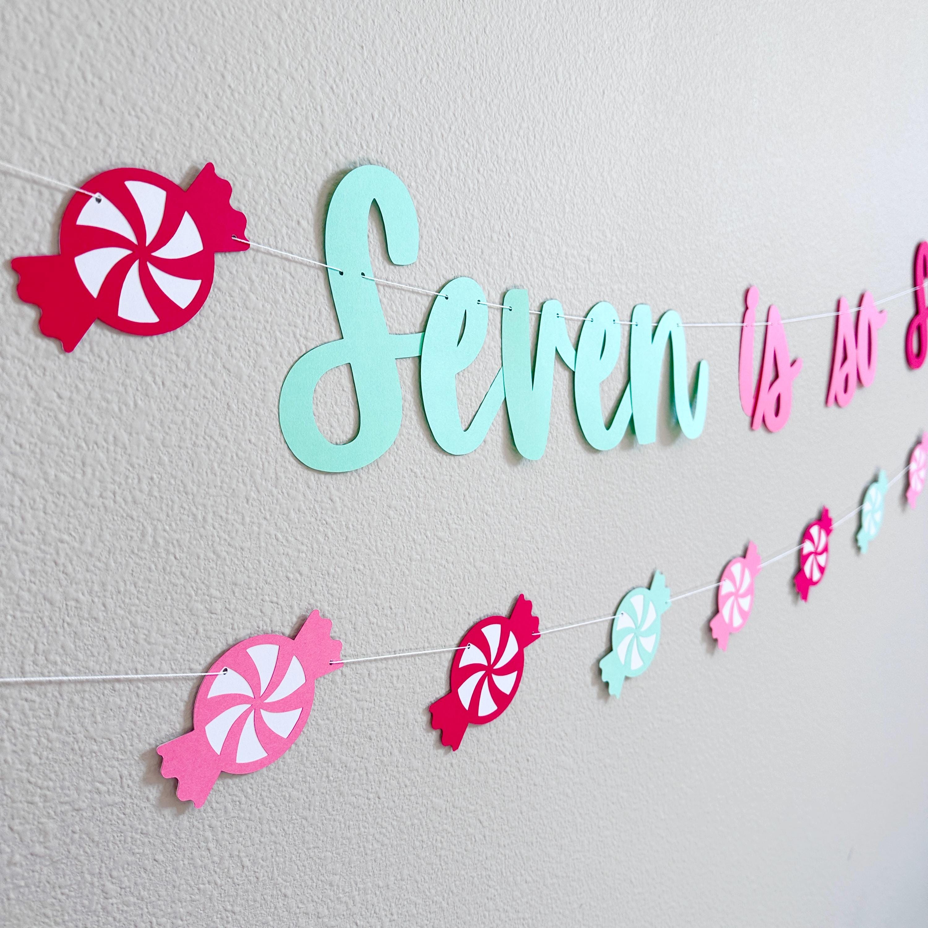 Seven is So Sweet Birthday Banner, Candy Theme Party Decoration, Mint Red Pink Colors, 7th Birthday Party Banner, Sweet Themed Party Decor