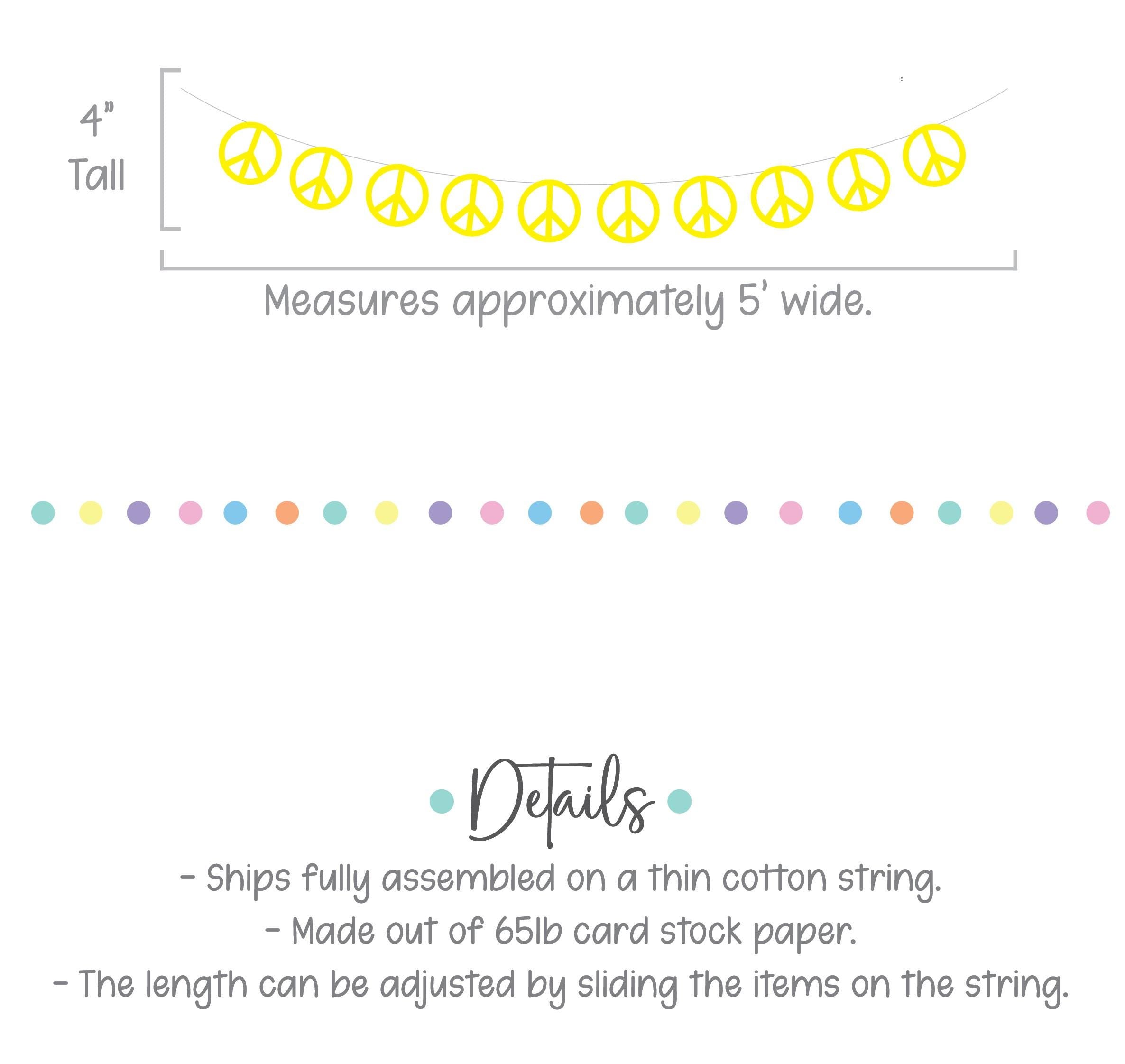 Peace Sign Garland, Peace Sign Banner, Dazed & Engaged, Retro Bachelorette Party, Retro Theme Decorations