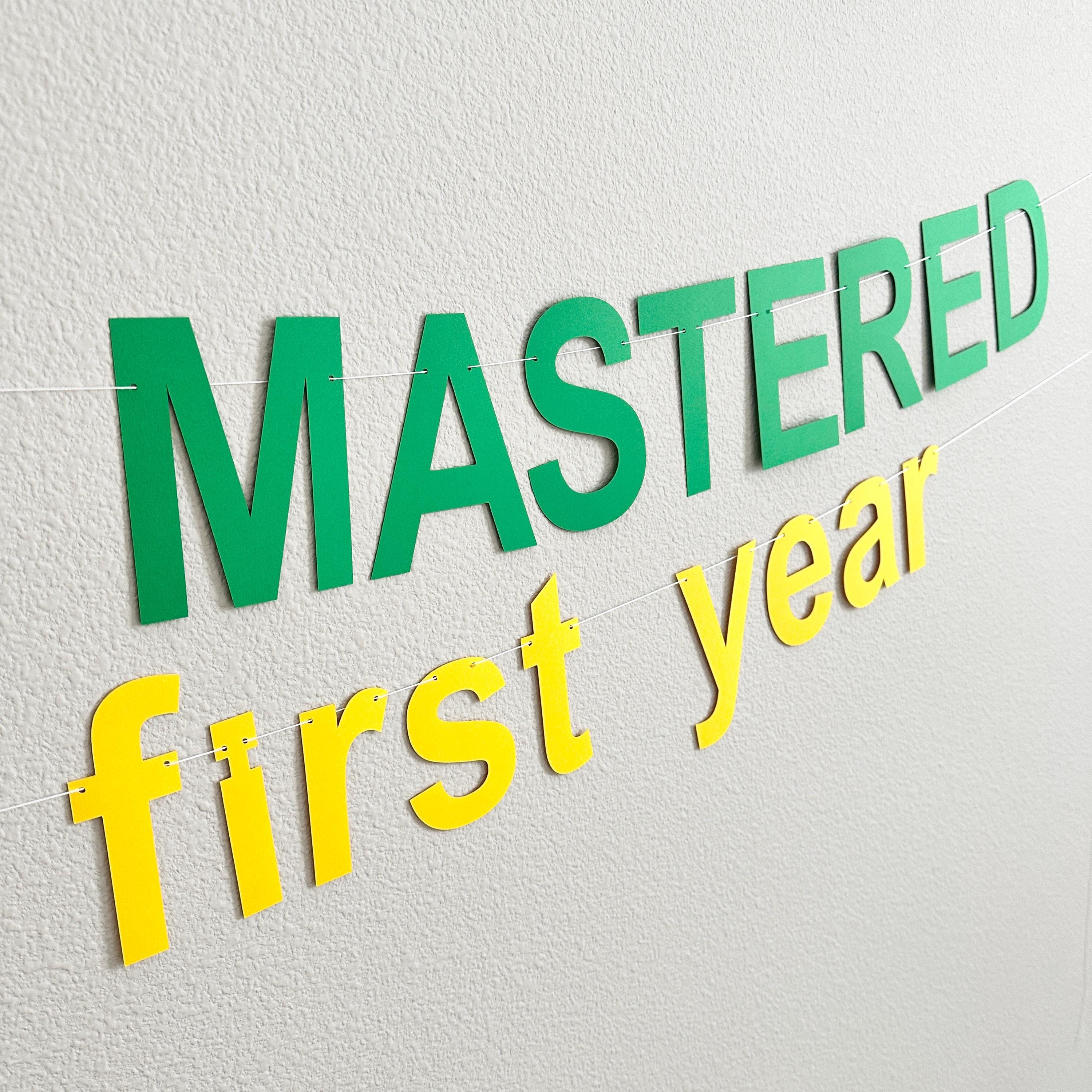 Name MASTERED his first year, 1st Birthday Party Ideas, Boy&#39;s 1st Birthday Decorations, Yellow and Green Birthday Banner