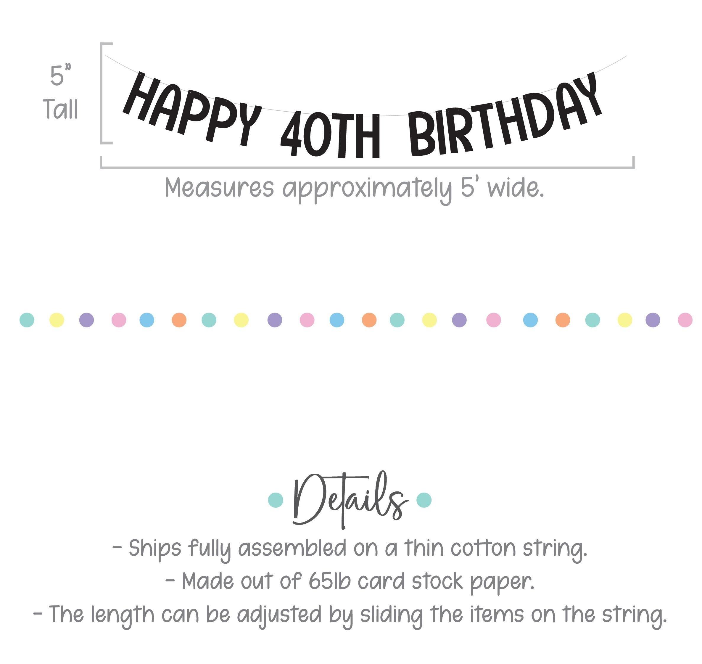 Happy 40th Birthday Banner, 40th Birthday Decorations, Black Birthday Party, Classy Birthday Party Decorations, 40th Birthday Party