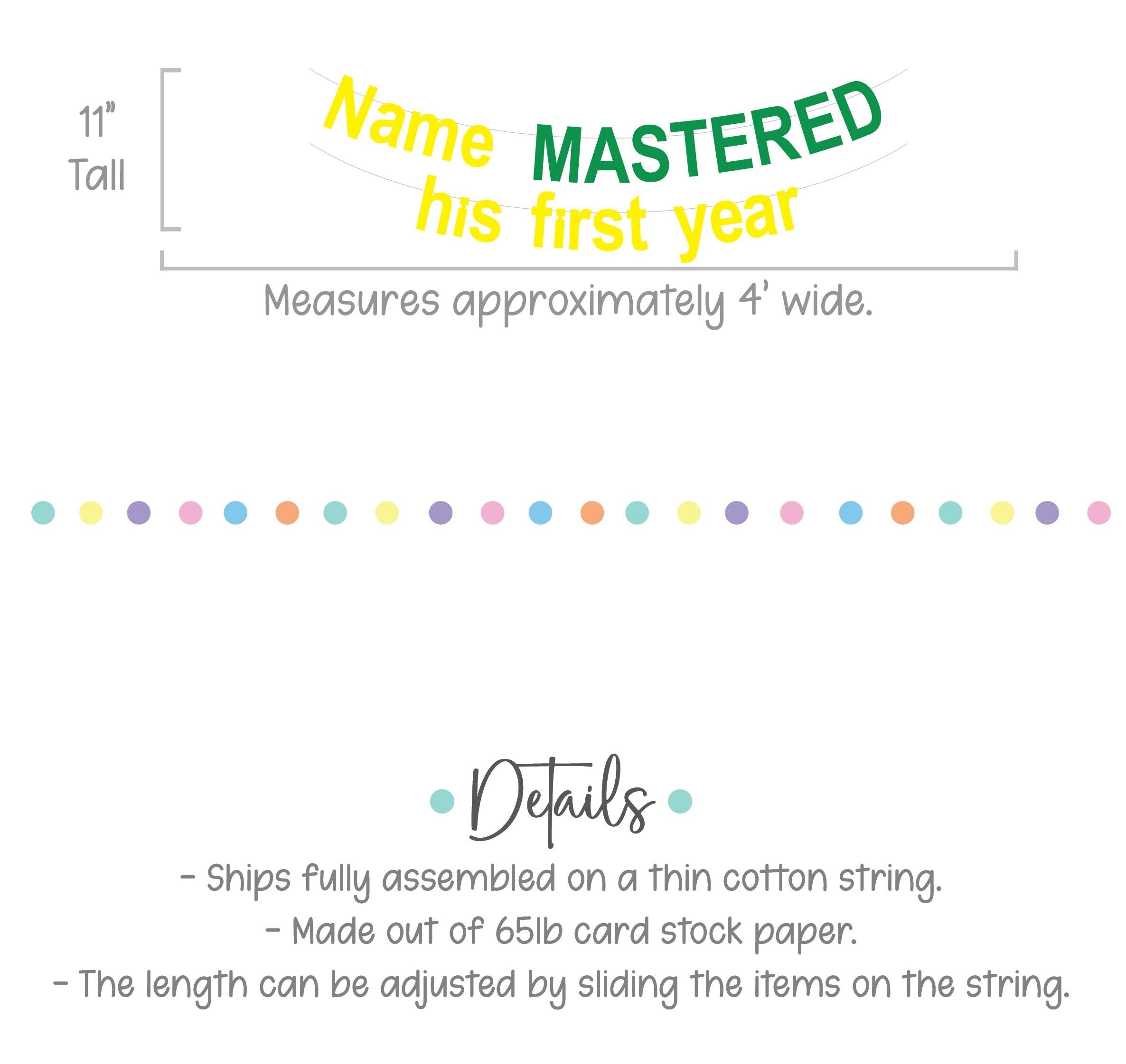 Name MASTERED his first year, 1st Birthday Party Ideas, Boy&#39;s 1st Birthday Decorations, Yellow and Green Birthday Banner