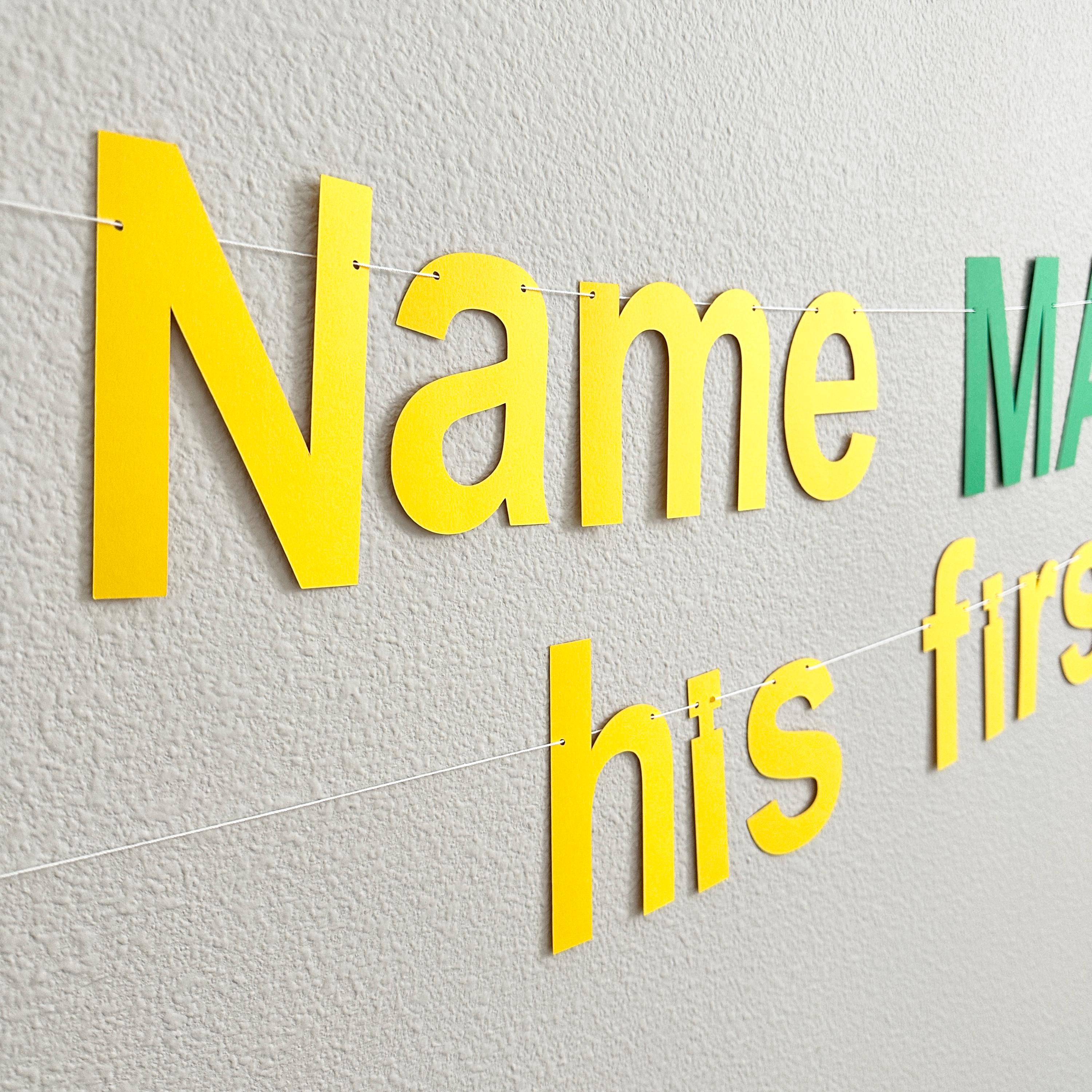 Name MASTERED his first year, 1st Birthday Party Ideas, Boy&#39;s 1st Birthday Decorations, Yellow and Green Birthday Banner