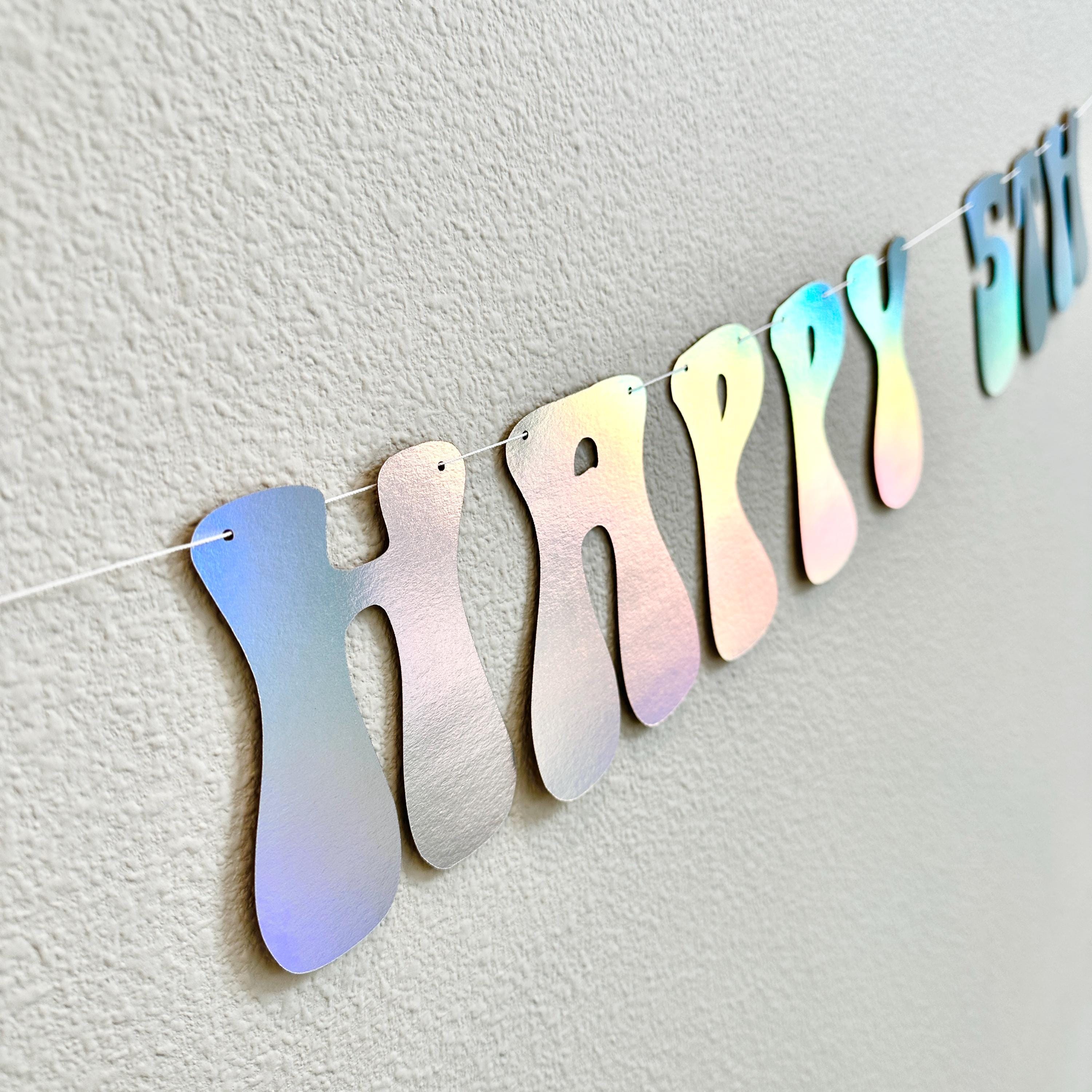 Happy 5th Birthday Banner, Holographic Birthday Banner, Holographic Birthday Decorations, Customizable Birthday Banner, 5th Birthday Ideas