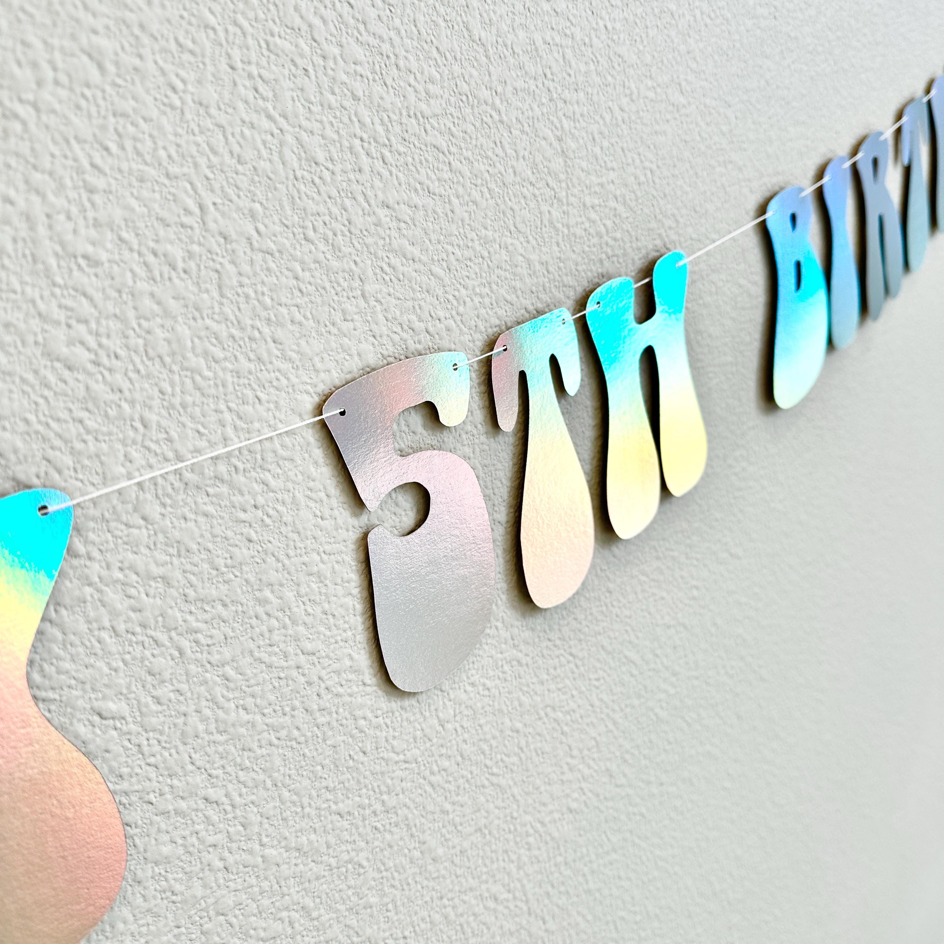 Happy 5th Birthday Banner, Holographic Birthday Banner, Holographic Birthday Decorations, Customizable Birthday Banner, 5th Birthday Ideas