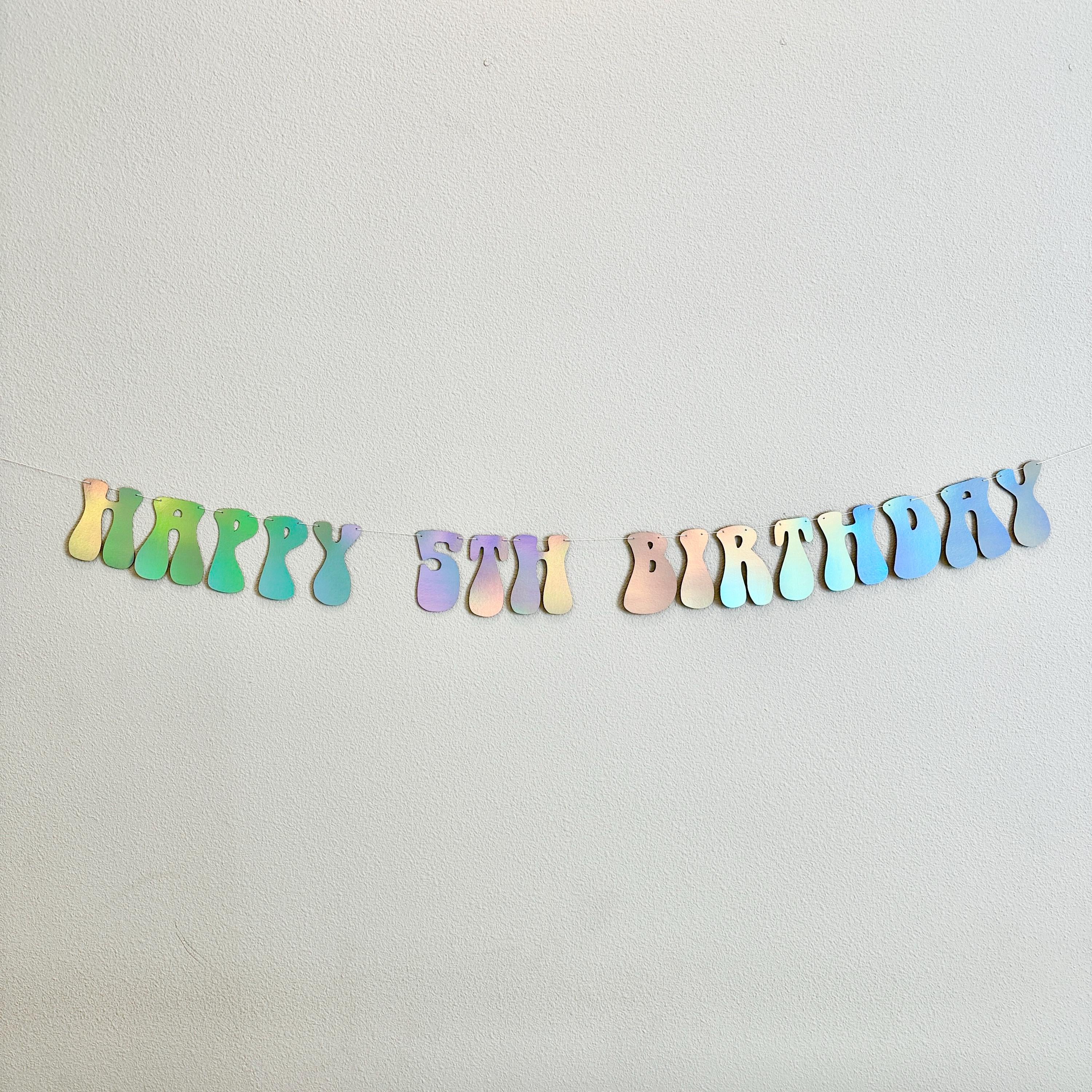 Happy 5th Birthday Banner, Holographic Birthday Banner, Holographic Birthday Decorations, Customizable Birthday Banner, 5th Birthday Ideas