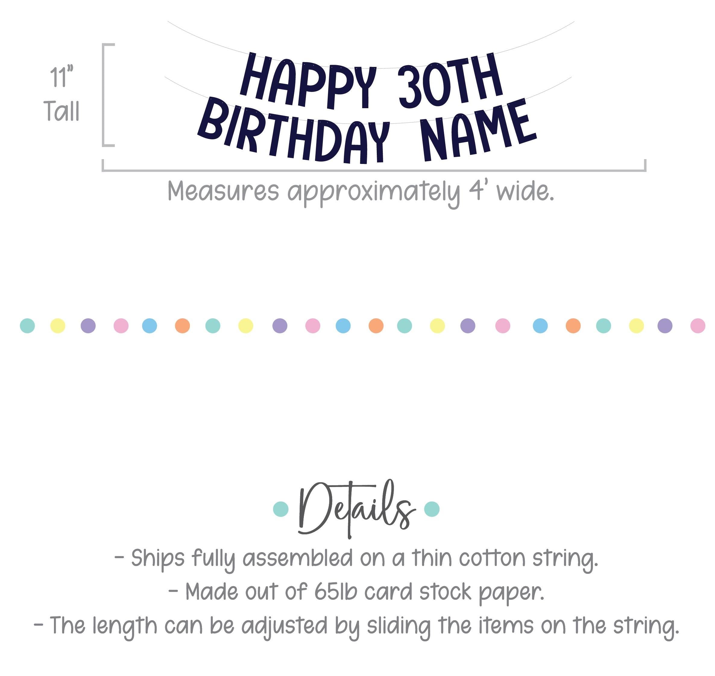 Happy 30th Birthday Banner, 30th Birthday Party Decorations, 30th Birthday Celebration, Custom 30th Birthday Banner