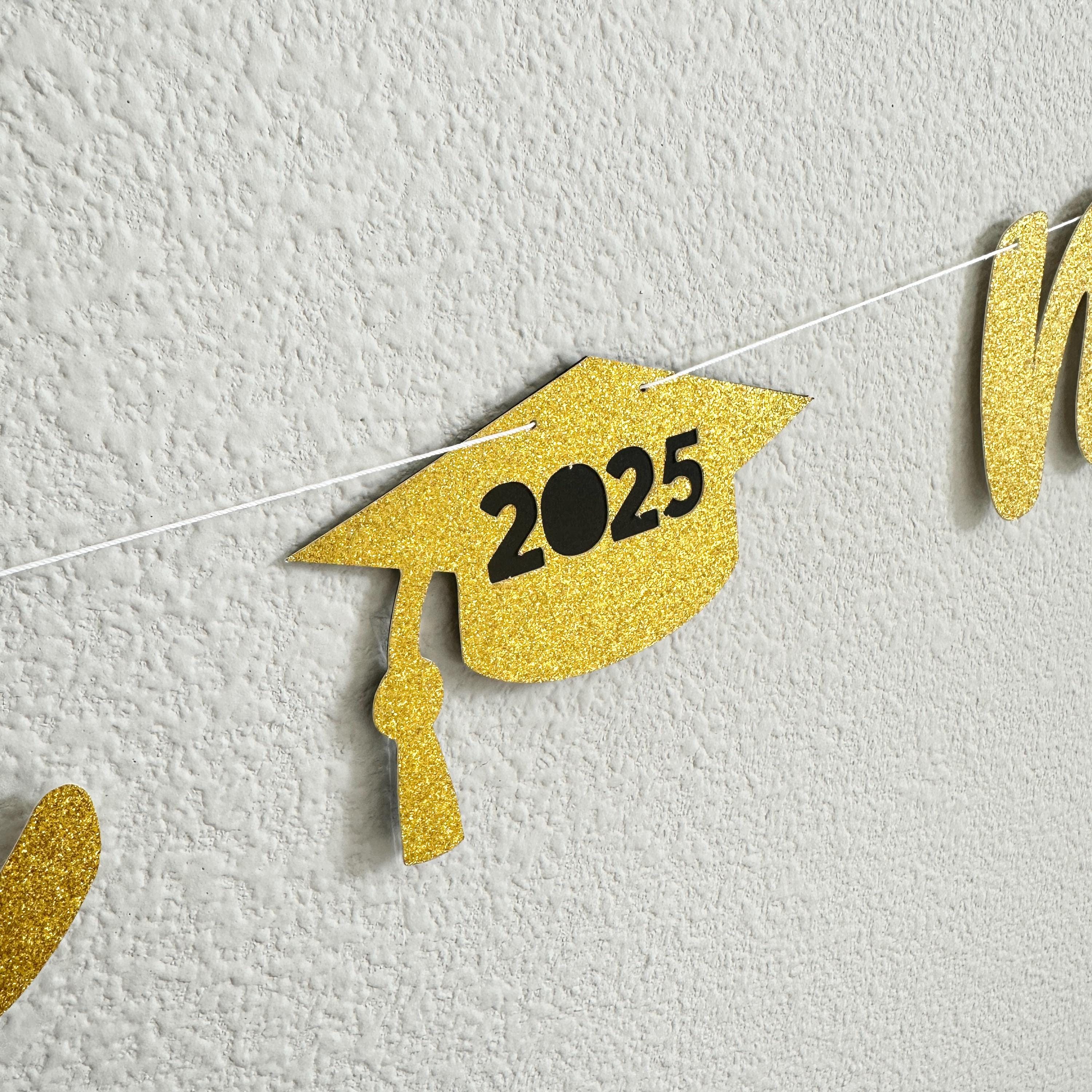 Graduation Banner, 2025 Graduation Decorations, 2025 Grad Party Banner, Gold Graduation Decorations, Custom Graduation Banner