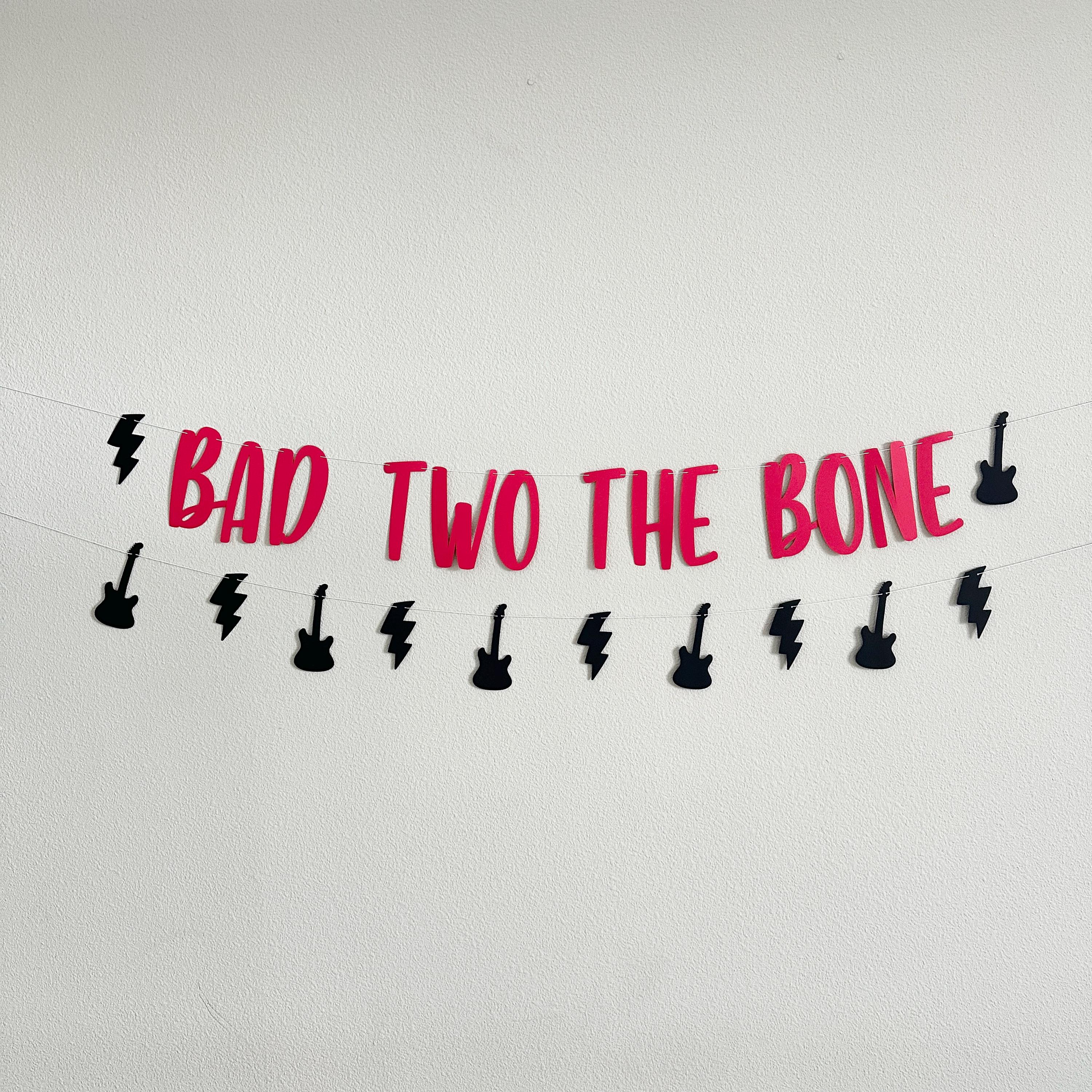 Bad Two the Bone Banner, 2nd Birthday Party Decorations, 2nd Birthday Theme Ideas, Rock 2nd Birthday Party, Boys Second Birthday Party