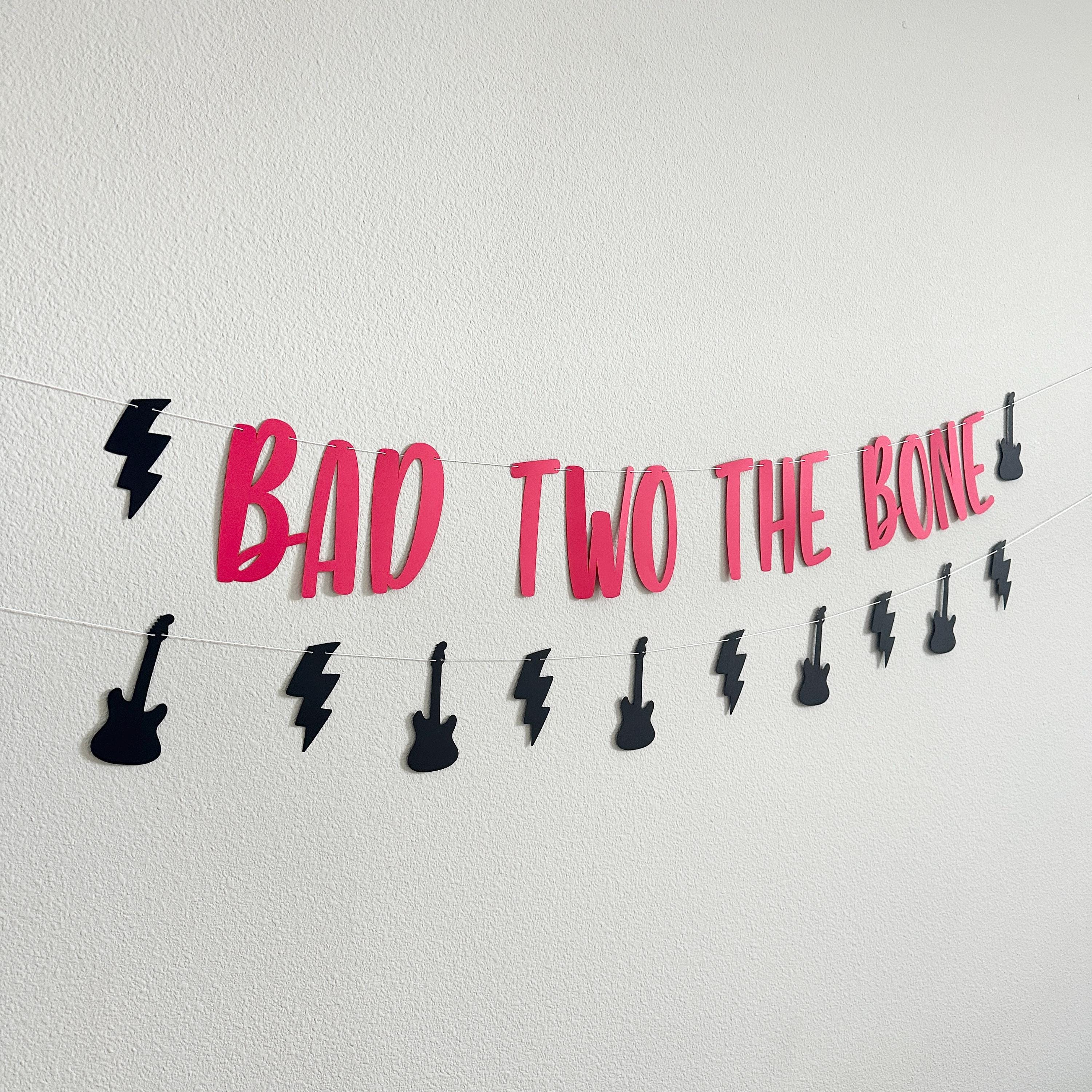 Bad Two the Bone Banner, 2nd Birthday Party Decorations, 2nd Birthday Theme Ideas, Rock 2nd Birthday Party, Boys Second Birthday Party