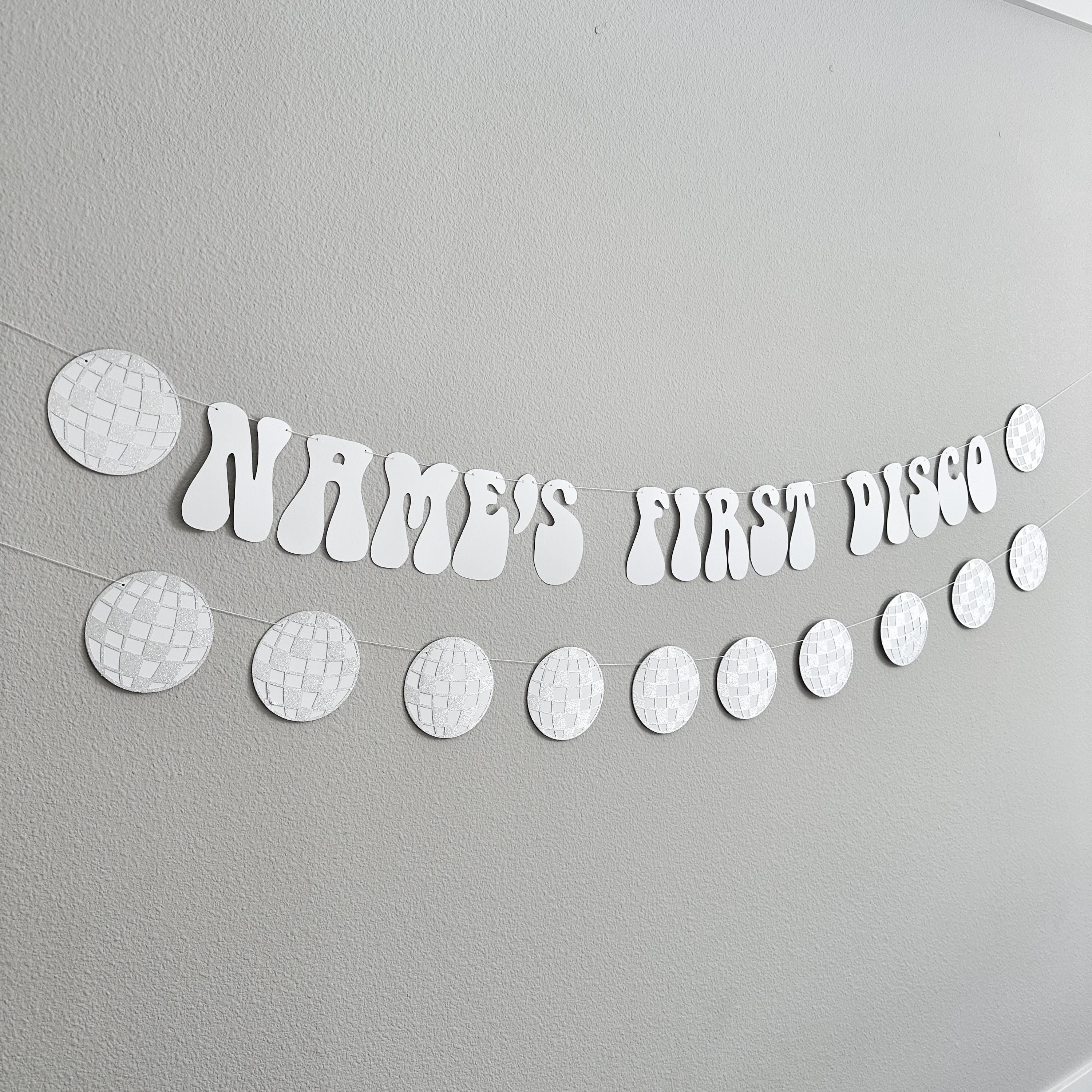 First Disco Banner, Name&#39;s 1st Disco, Disco Themed 1st Birthday Party, First Birthday Theme Ideas, Retro 1st Birthday, Disco Decorations