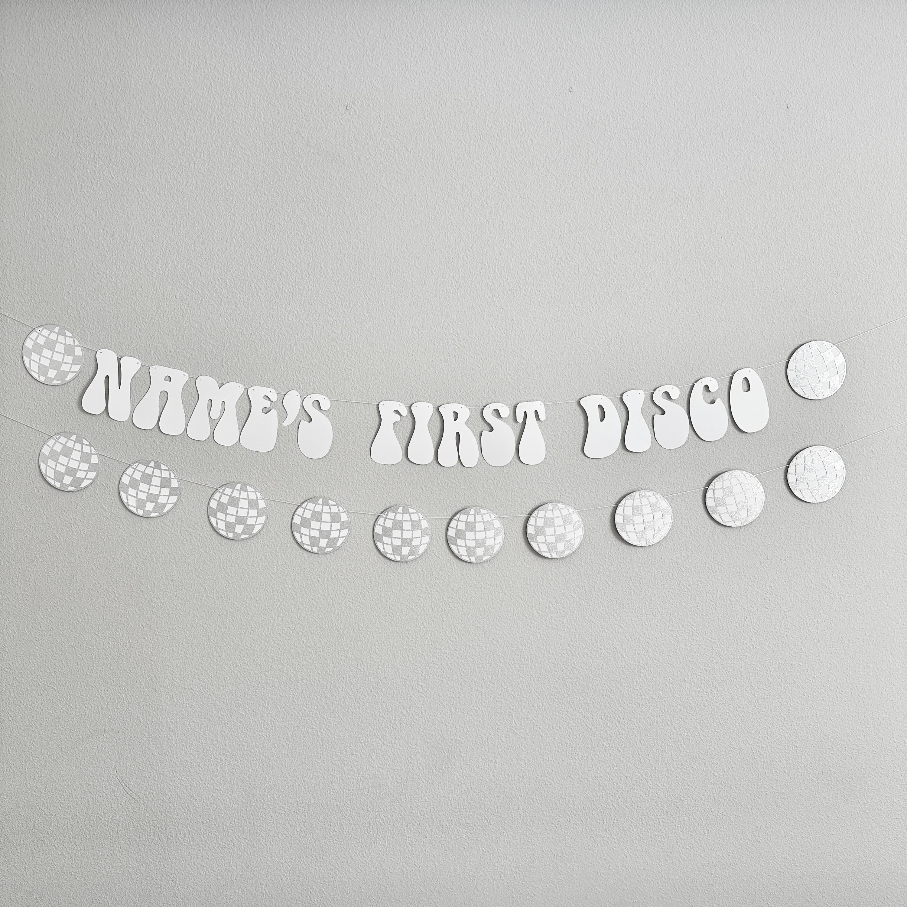 First Disco Banner, Name&#39;s 1st Disco, Disco Themed 1st Birthday Party, First Birthday Theme Ideas, Retro 1st Birthday, Disco Decorations