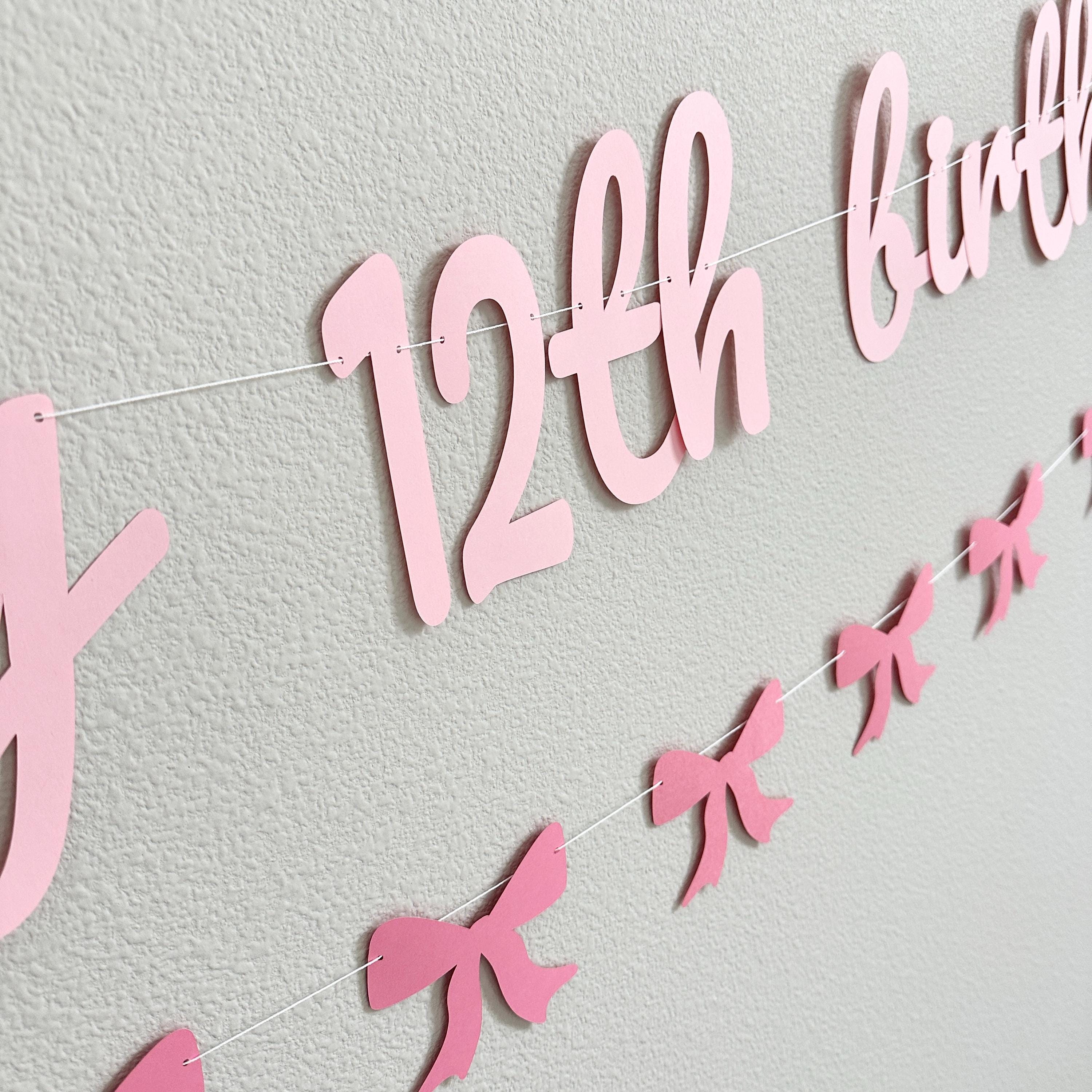 Happy 12th Birthday Banner, Coquette Themed 12th Birthday Party Decorations, Pink Bows Birthday Party, Girls 12th Birthday Ideas