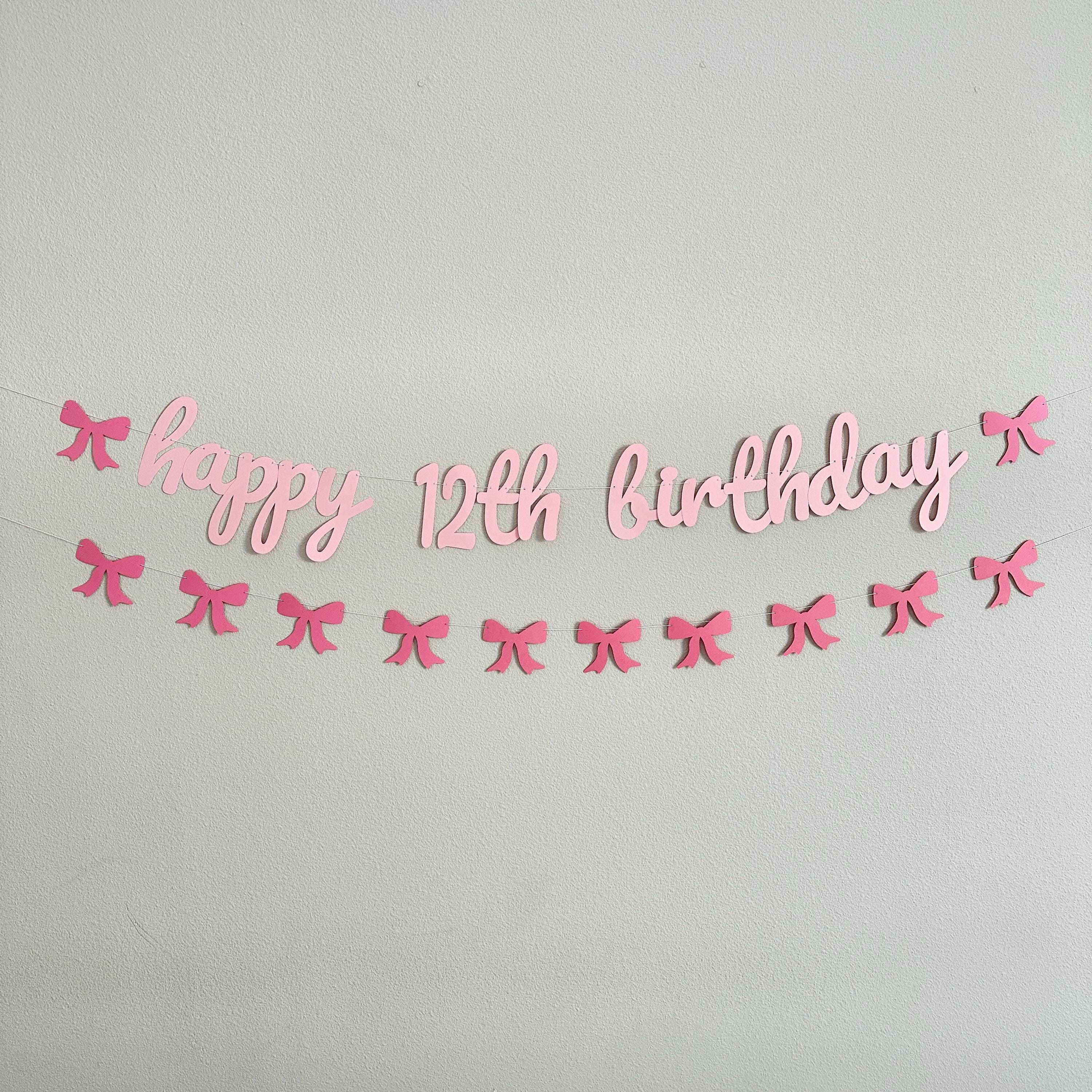 Happy 12th Birthday Banner, Coquette Themed 12th Birthday Party Decorations, Pink Bows Birthday Party, Girls 12th Birthday Ideas