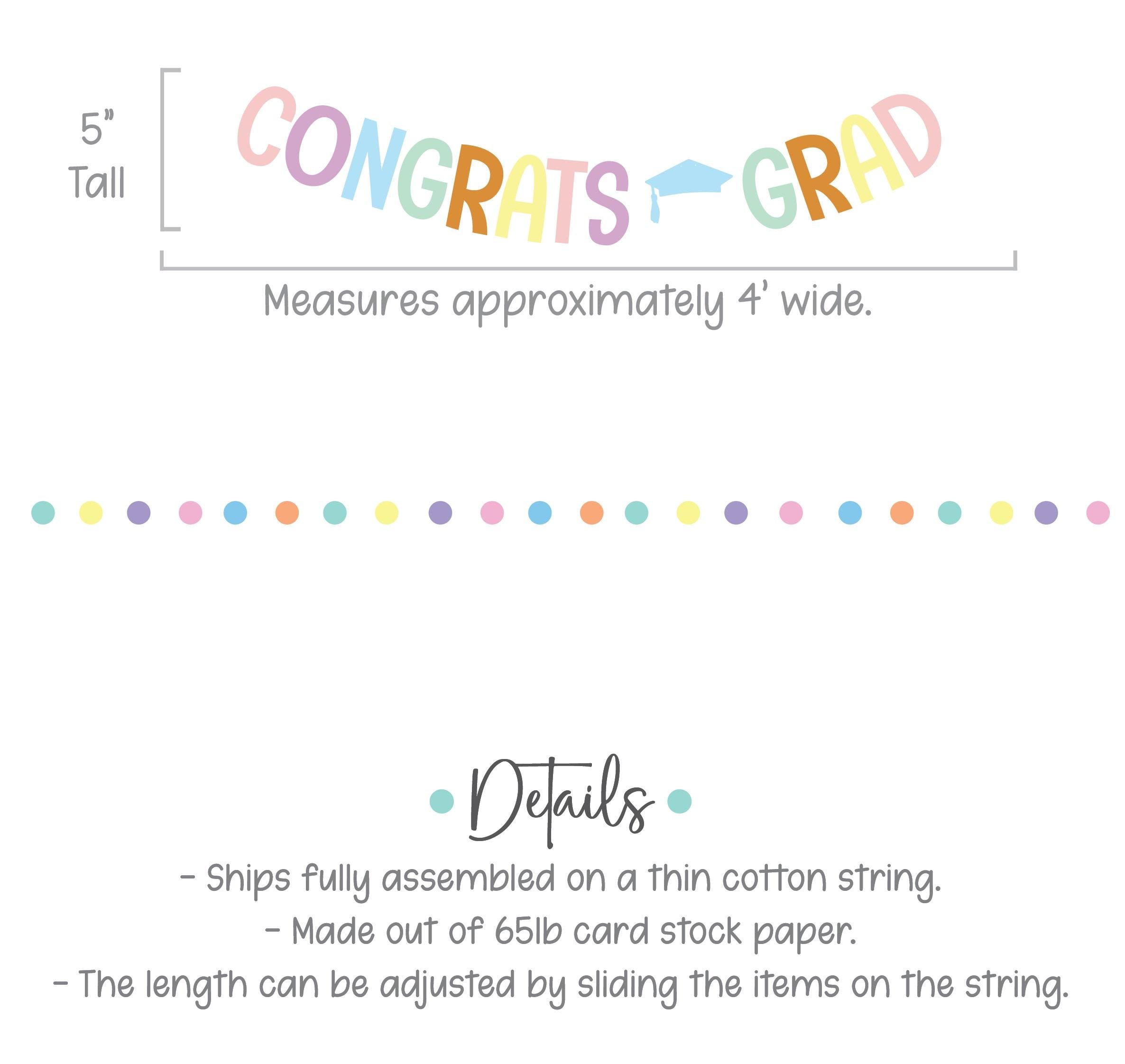 Congrats Grad, Graduation Banner, Pastel Rainbow Graduation Banner, Colorful Graduation Decorations, Graduation Party