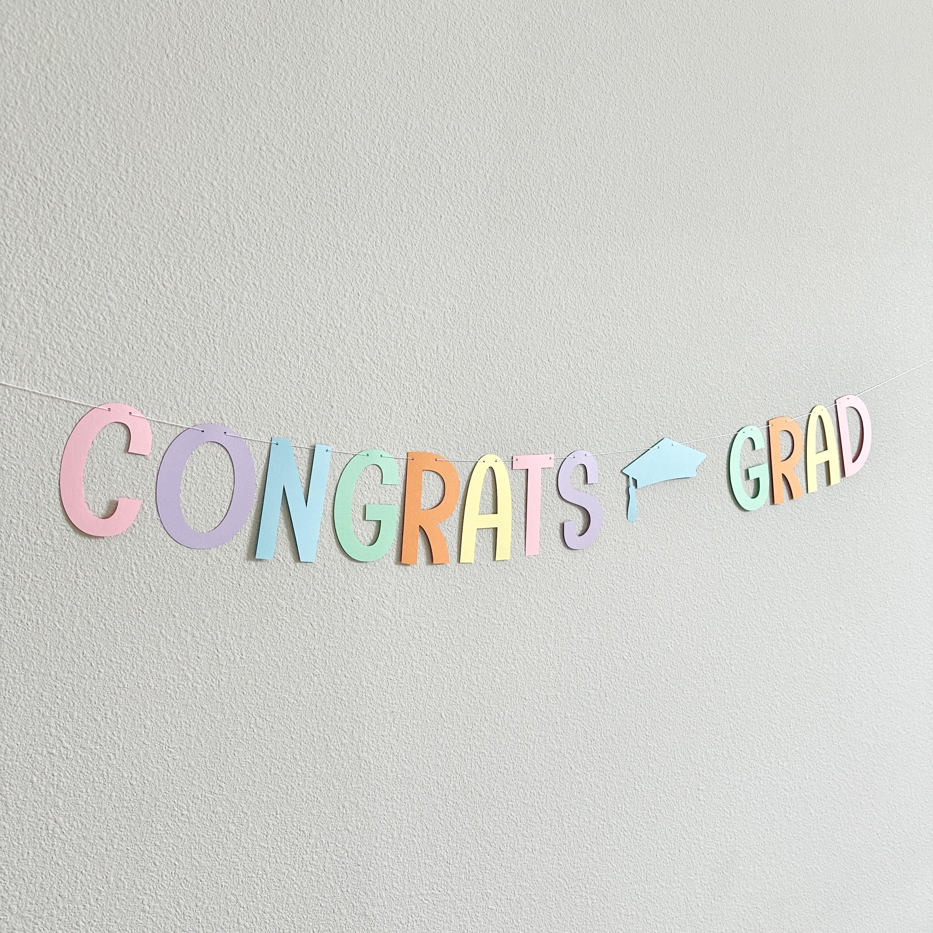 Congrats Grad, Graduation Banner, Pastel Rainbow Graduation Banner, Colorful Graduation Decorations, Graduation Party