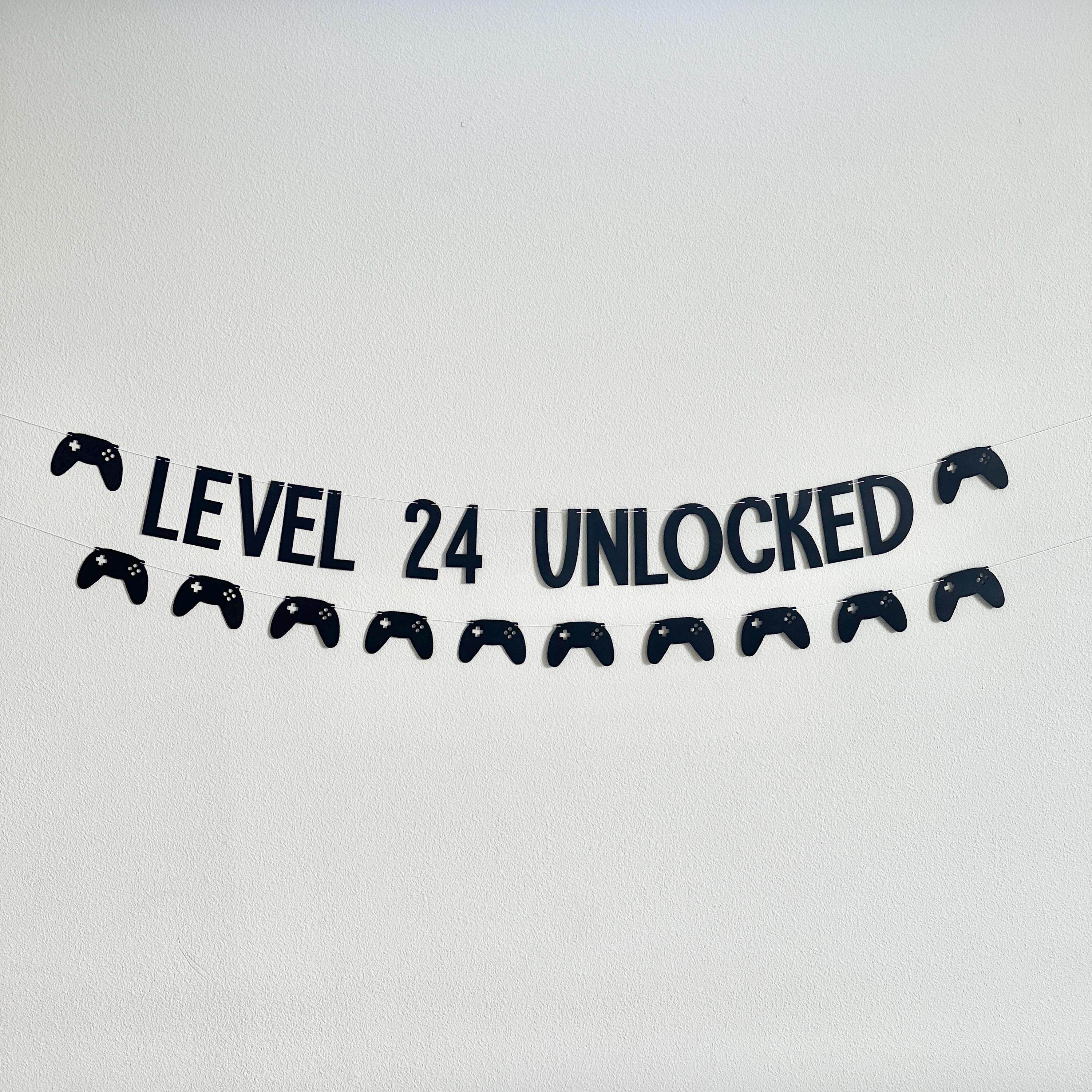 Level 24 Unlocked, Gamer Birthday, Gaming Birthday Banner, 24th Birthday, Video Game Party, 24th Birthday Party Theme Ideas