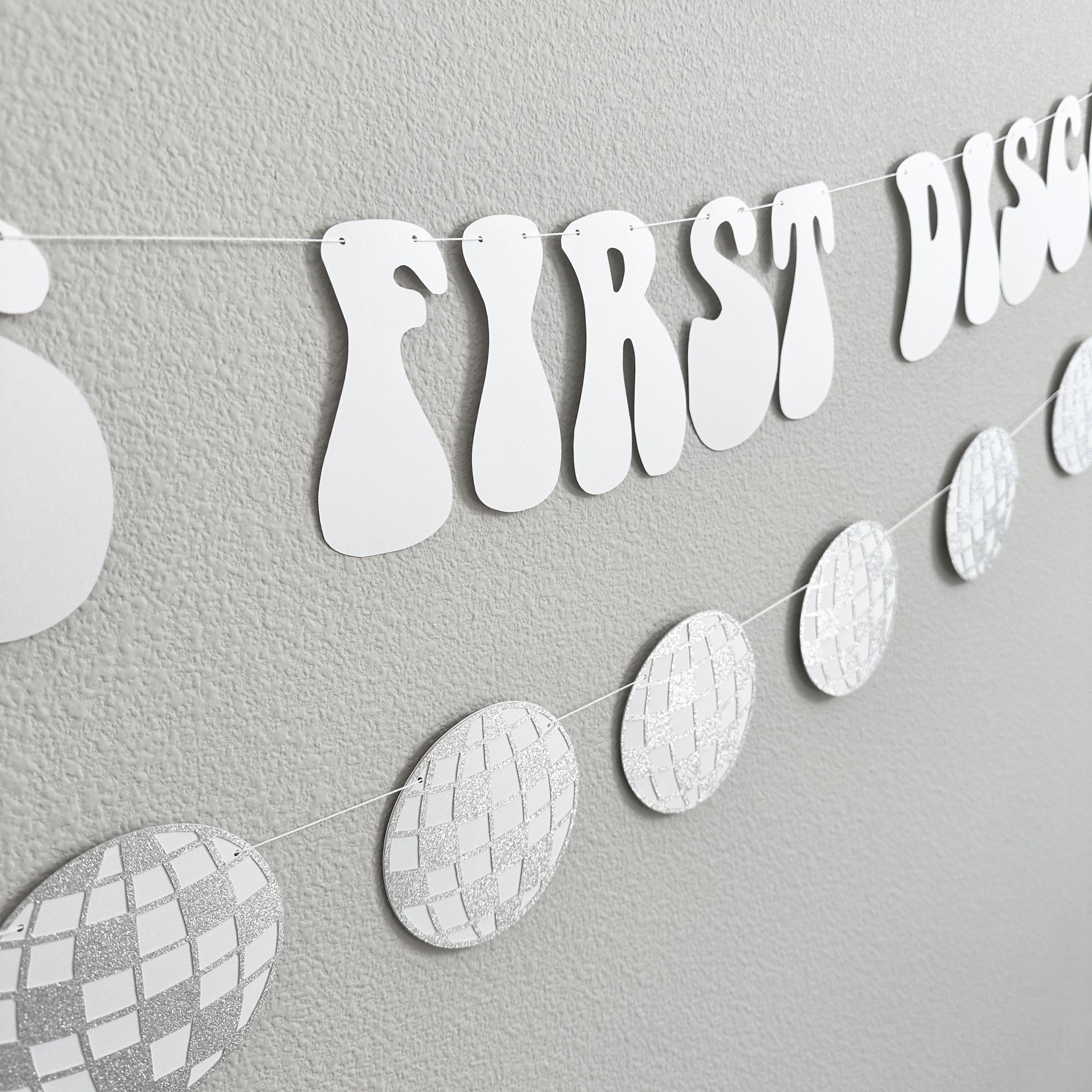 First Disco Banner, Name&#39;s 1st Disco, Disco Themed 1st Birthday Party, First Birthday Theme Ideas, Retro 1st Birthday, Disco Decorations