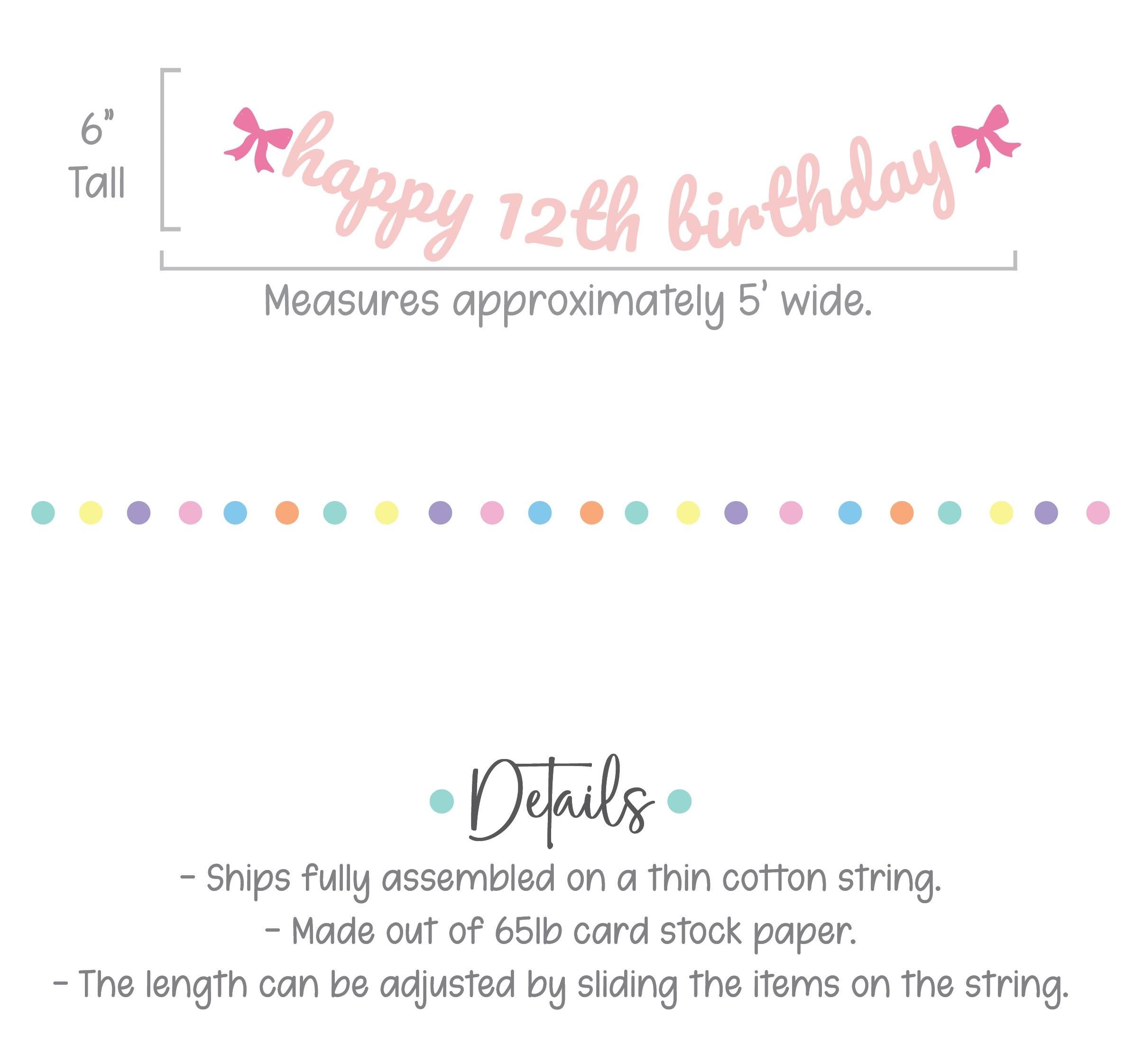 Happy 12th Birthday Banner, Coquette Themed 12th Birthday Party Decorations, Pink Bows Birthday Party, Girls 12th Birthday Ideas