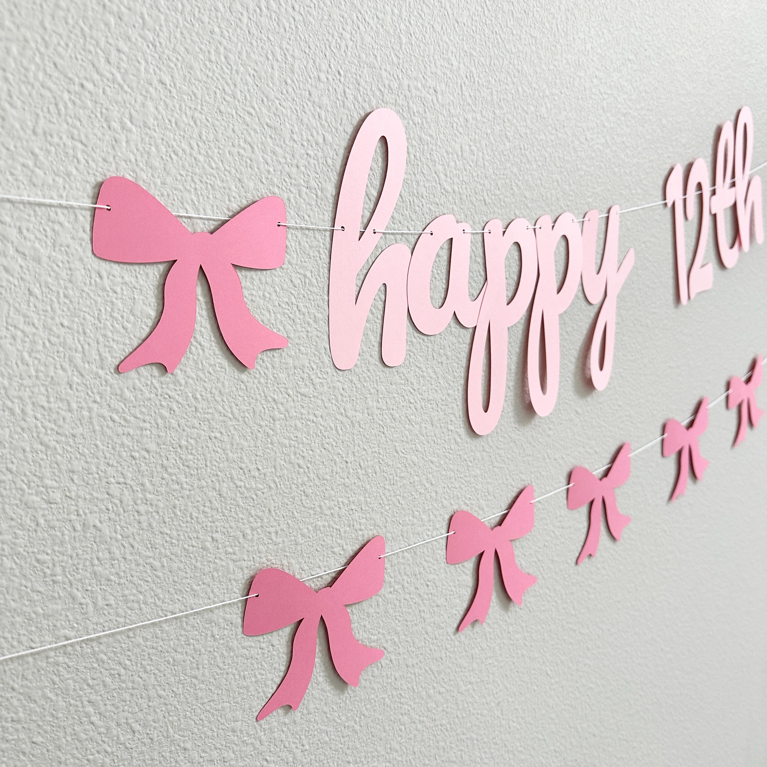 Happy 12th Birthday Banner, Coquette Themed 12th Birthday Party Decorations, Pink Bows Birthday Party, Girls 12th Birthday Ideas