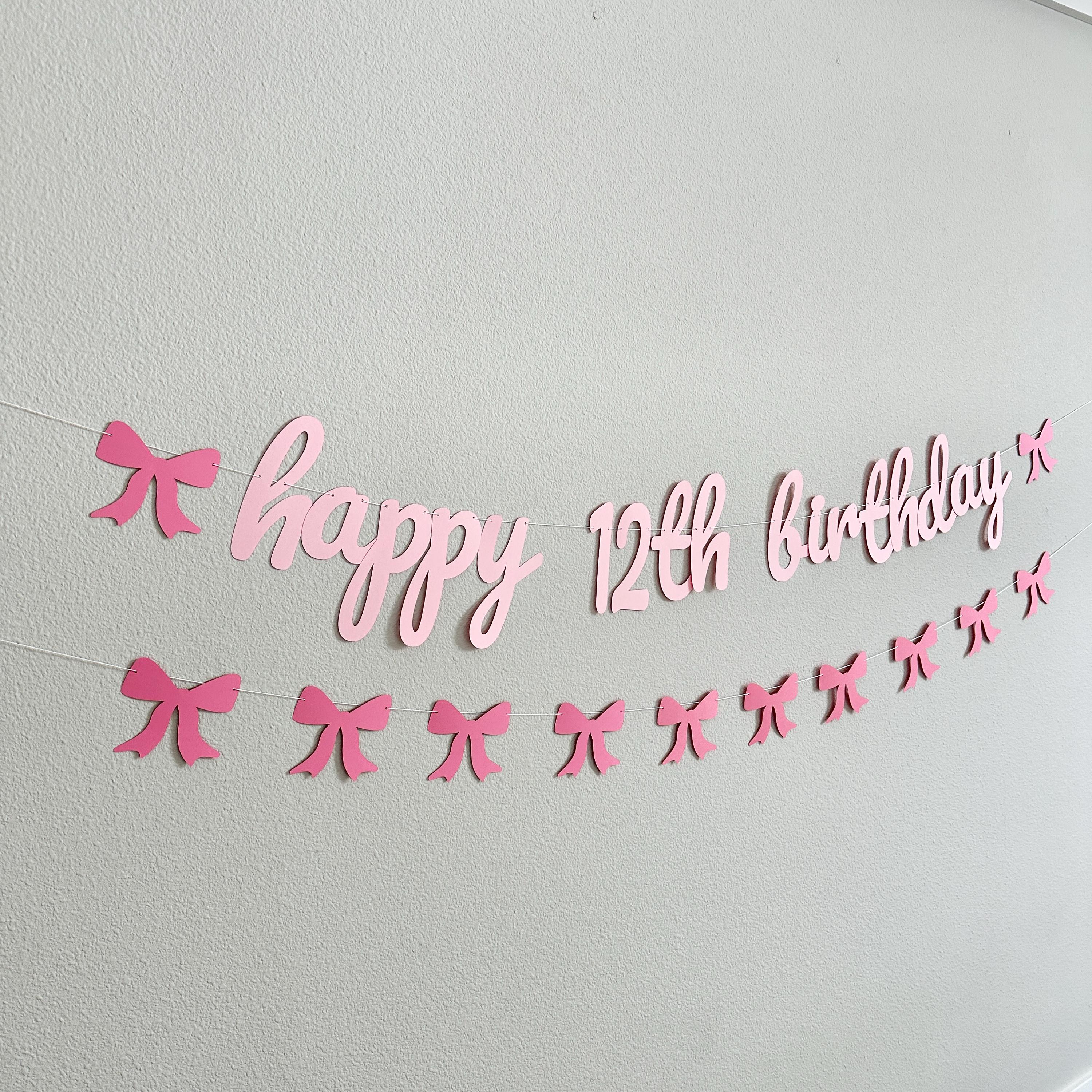 Happy 12th Birthday Banner, Coquette Themed 12th Birthday Party Decorations, Pink Bows Birthday Party, Girls 12th Birthday Ideas
