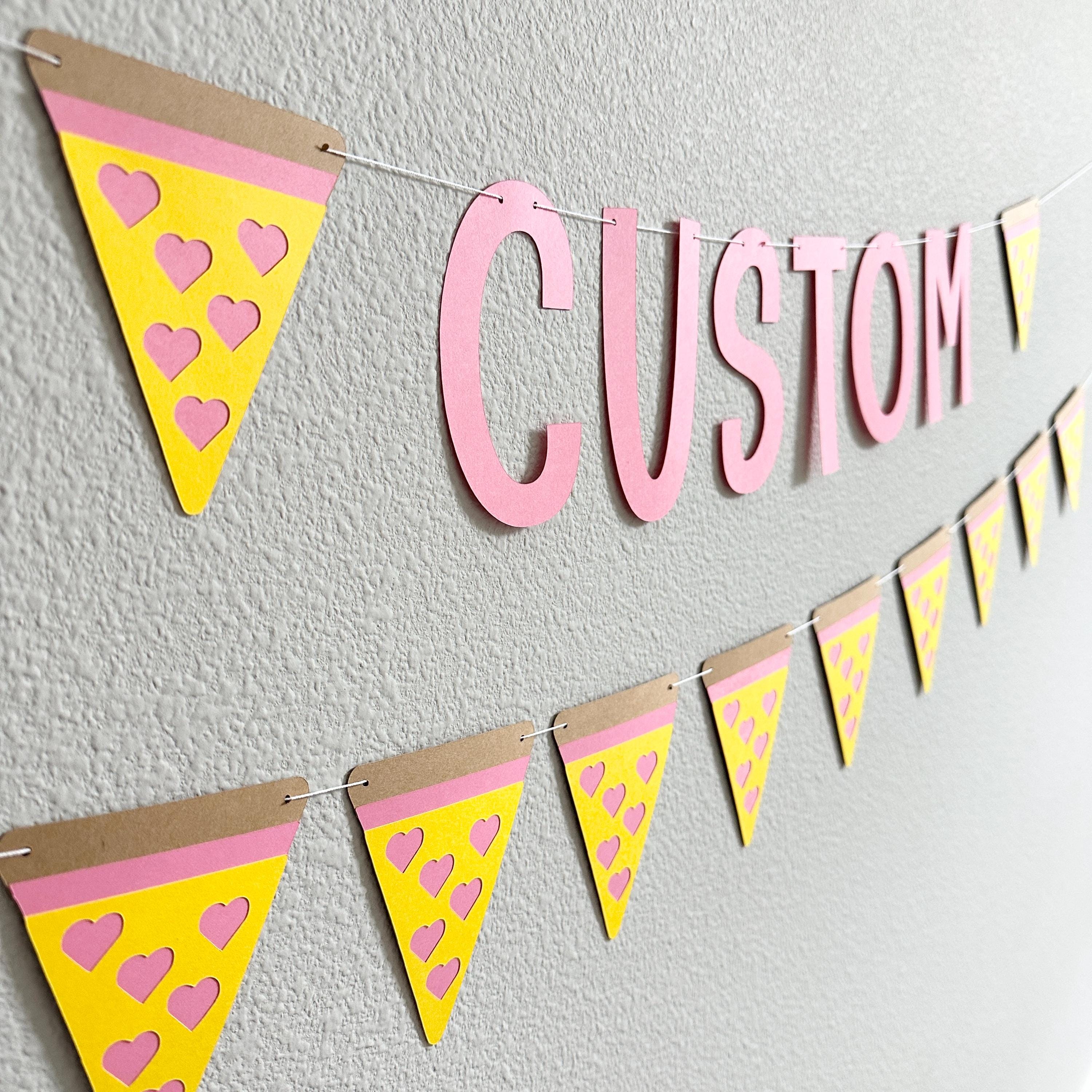 Custom Pizza Banner, Pizza Hearts Decorations, Pink Pizza Birthday Party Decorations, Hearts And Pizza Theme Banner, Girl&#39;s Pizza Party