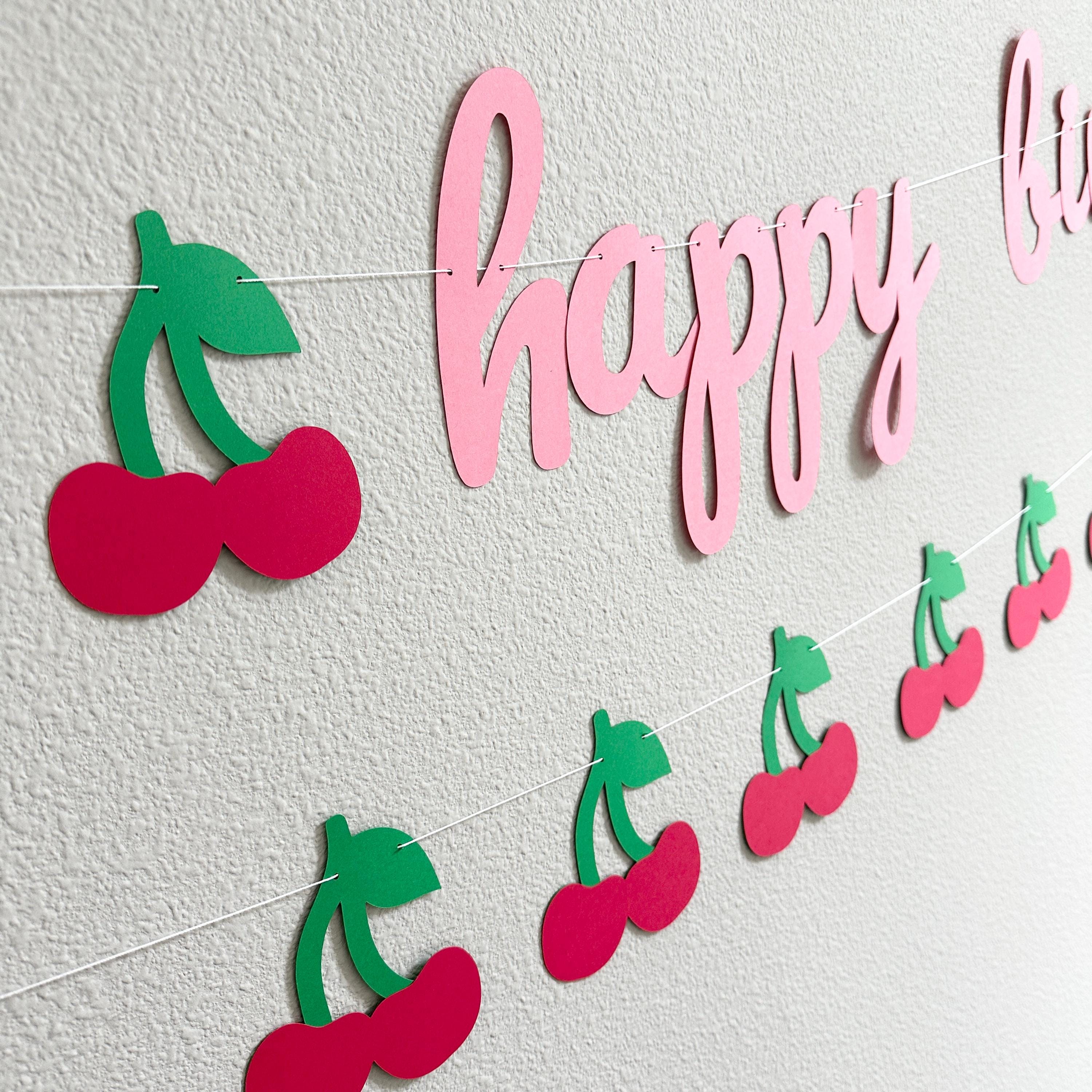 Cherry Happy Birthday Banner, Cherry Themed Birthday Party Decorations, Happy Birthday Cherries, Pink Cherry Birthday Banner