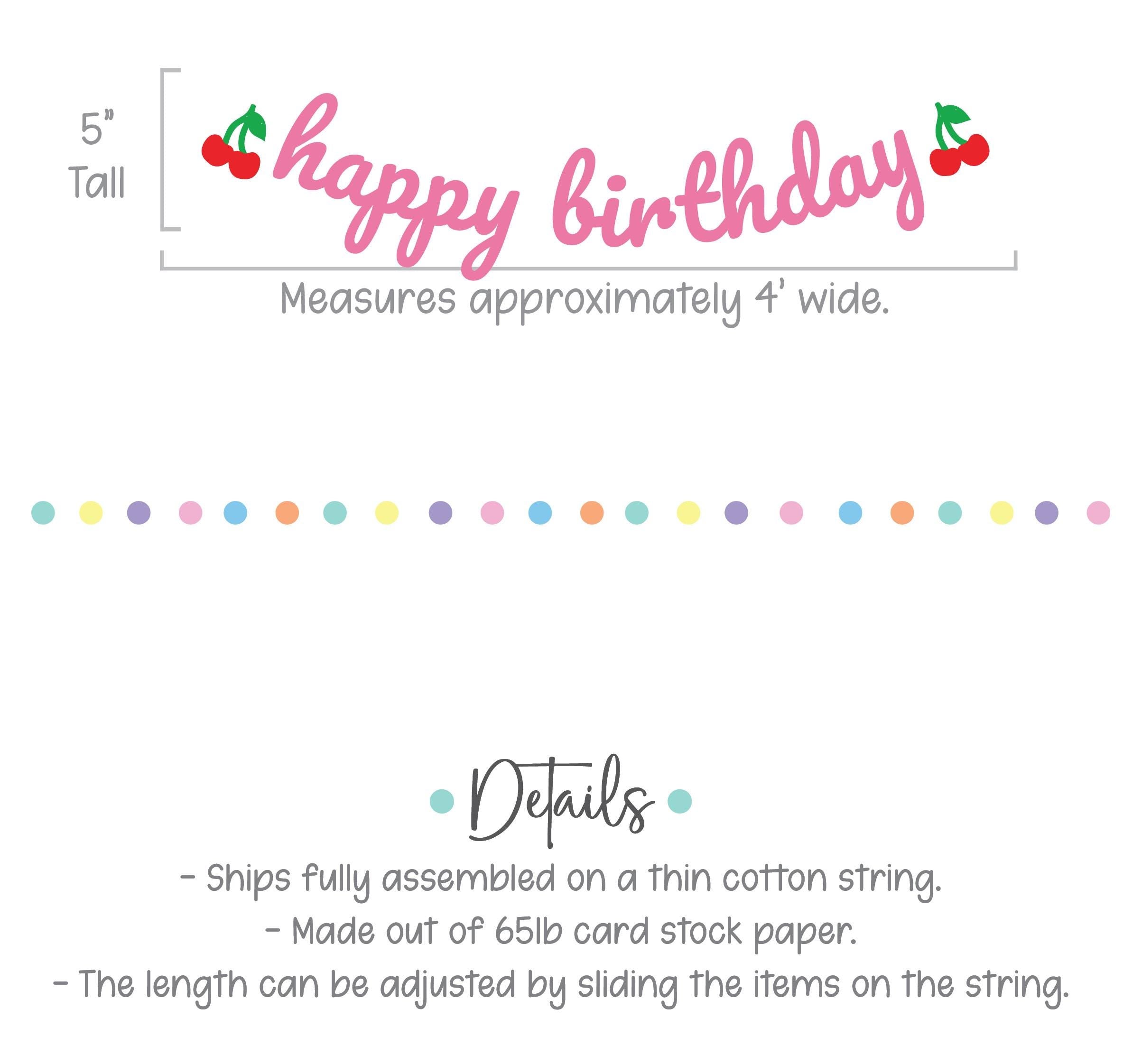 Cherry Happy Birthday Banner, Cherry Themed Birthday Party Decorations, Happy Birthday Cherries, Pink Cherry Birthday Banner