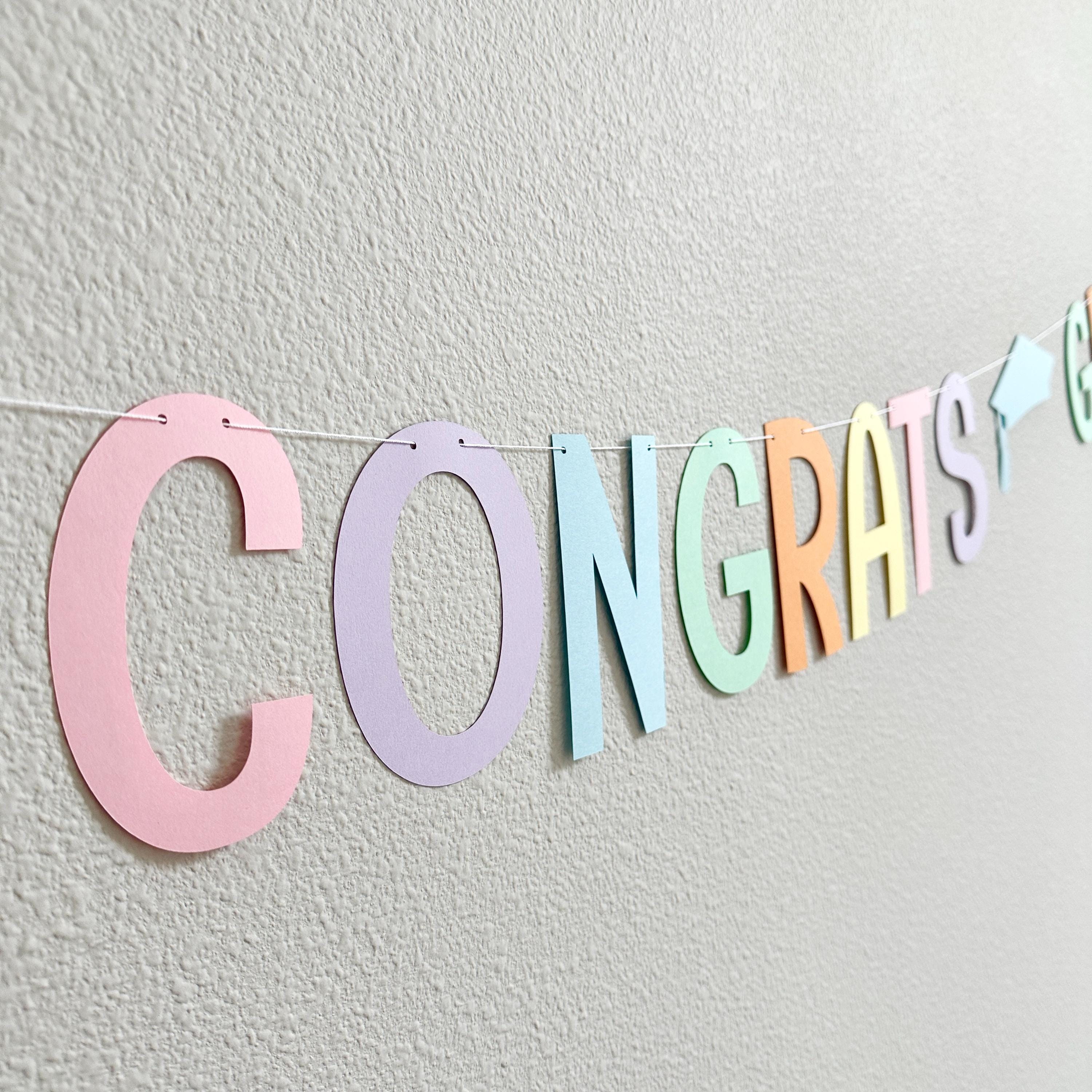 Congrats Grad, Graduation Banner, Pastel Rainbow Graduation Banner, Colorful Graduation Decorations, Graduation Party