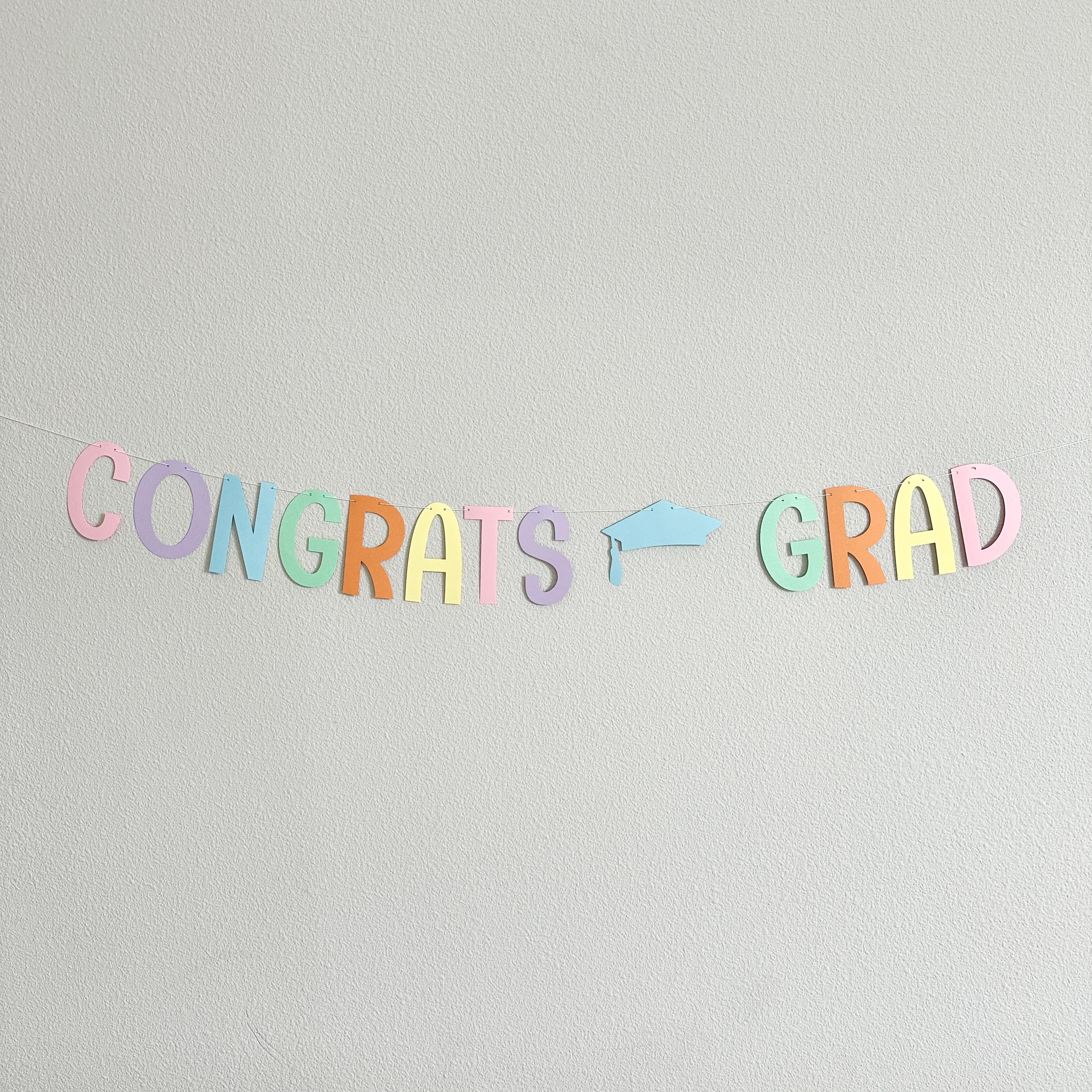 Congrats Grad, Graduation Banner, Pastel Rainbow Graduation Banner, Colorful Graduation Decorations, Graduation Party