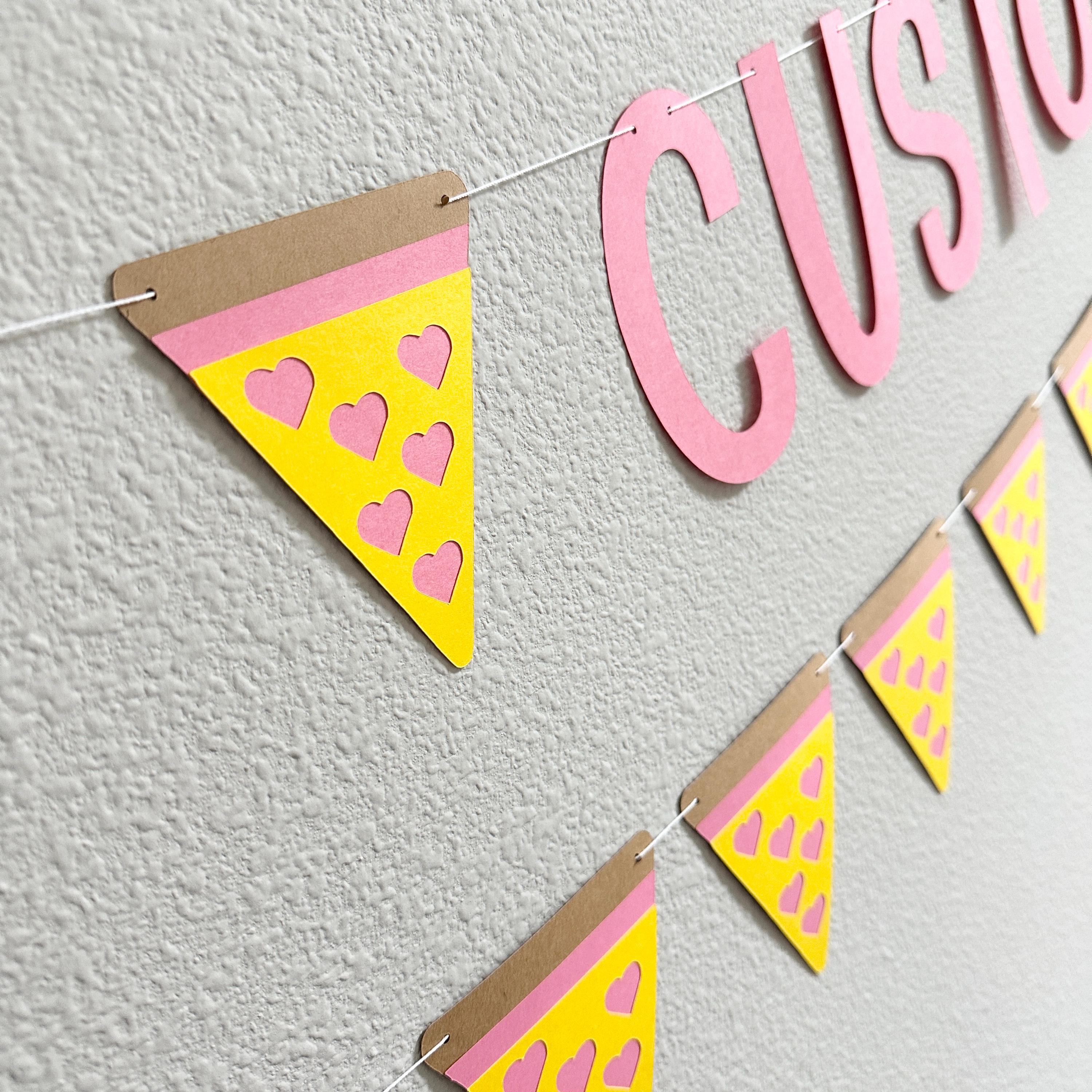 Custom Pizza Banner, Pizza Hearts Decorations, Pink Pizza Birthday Party Decorations, Hearts And Pizza Theme Banner, Girl&#39;s Pizza Party